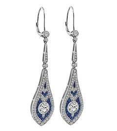 1.89ct Diamond 1.00ct Sapphire Gold Drop Earrings