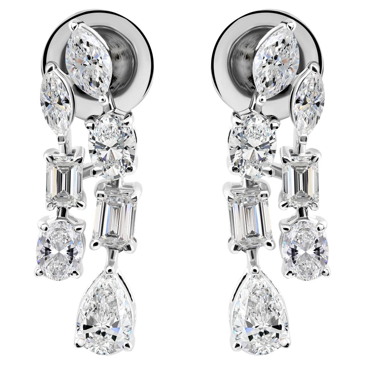 1.89ct Multi Cut Diamond Cluster Drop Earrings 14k White Gold For Sale