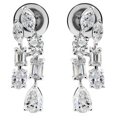 1.89ct Multi Cut Diamond Cluster Drop Earrings 18k White Gold