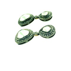 1.89 Carat Old Mine Cut 'Polki Diamond' Diamond Oxidized Sterling Silver Earring