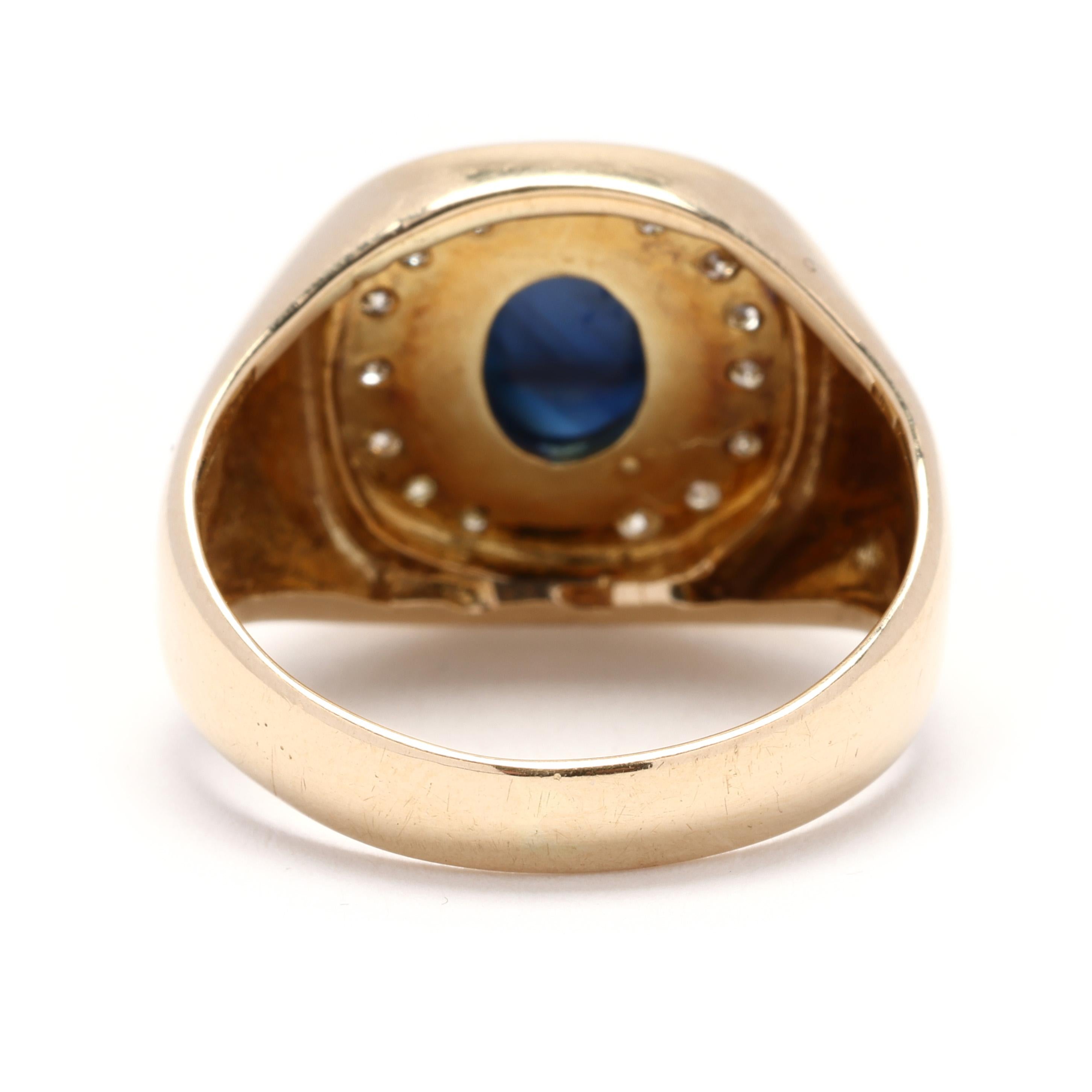 Oval Cut 1.89ctw Diamond and Blue Sapphire Statement Ring, 14k Yellow Gold, Ring Size 5