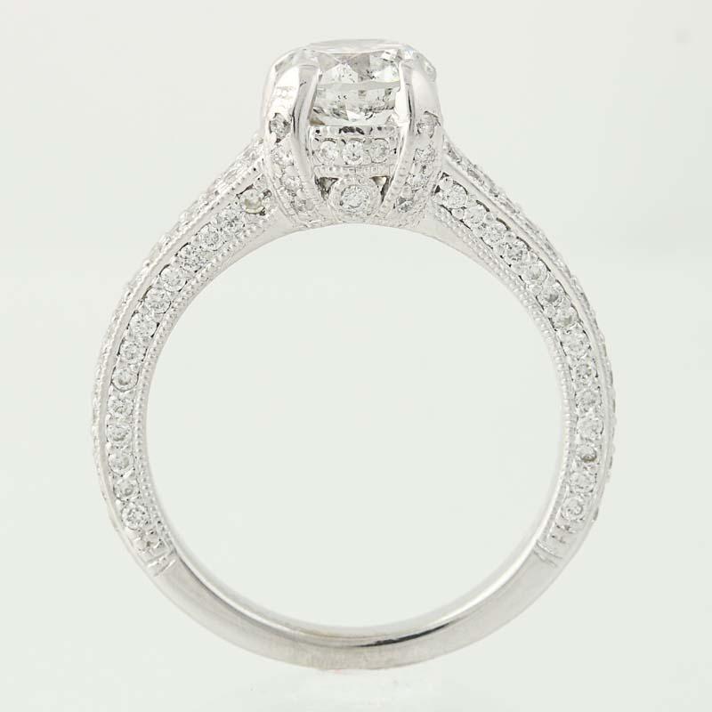 Round Cut 1.89 Carat Round Brilliant Diamond Ring, 14 Karat White Gold Milgrain GIA