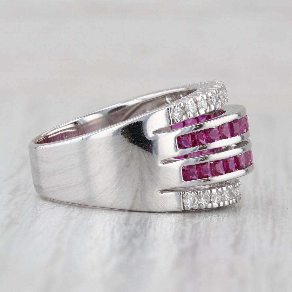 da uomo o donna Anello con diamante e rubino da 1,89 ct. in oro bianco 18 carati, misura 7,5, design a fascia impilabile da cocktail in vendita