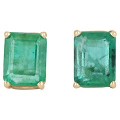 1.89tcw Classic Natural Zambian Emerald Prong Set Stud Ears Yellow Gold 14K