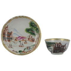 18C Used Rare Cup Saucer Chine de commande, Western Subjects Meissen Style