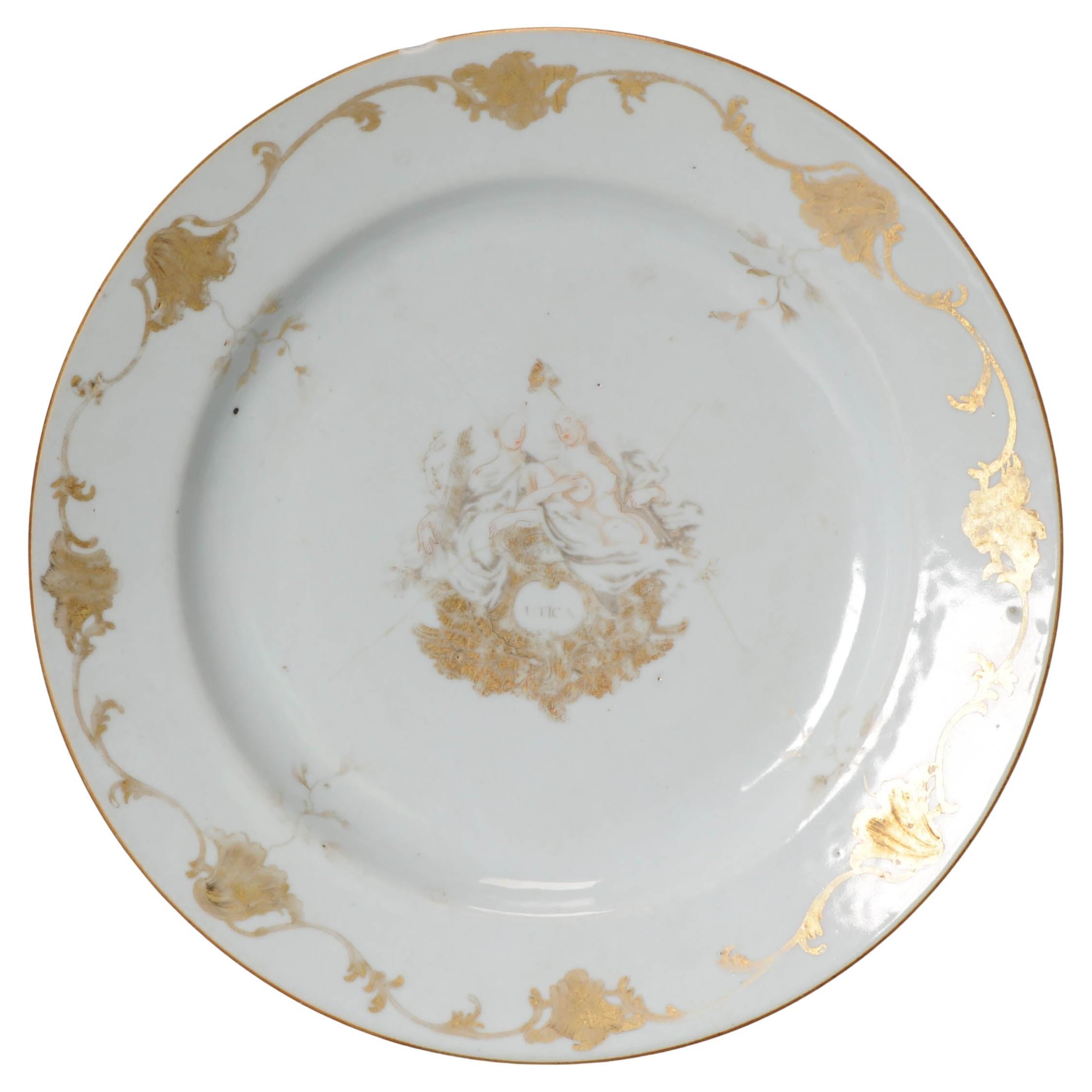18C Chinese Porcelain UTICA inscribed Plate Chine de Commande Qianlong