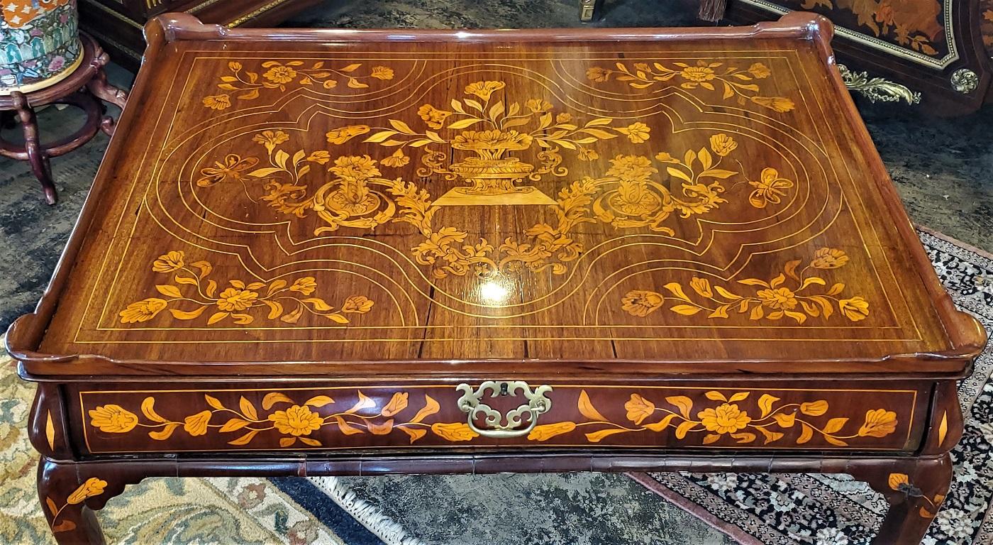 Hand-Carved 18th Century Dutch Marquetry Silver Table, Exceptional For Sale