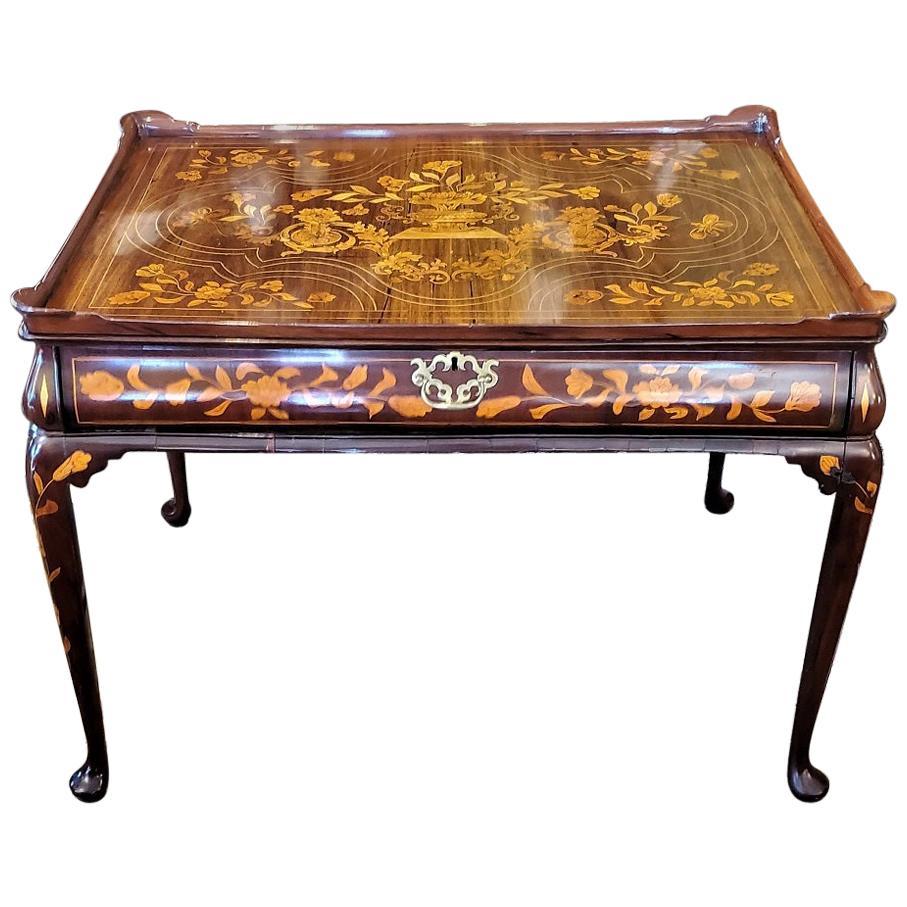 18th Century Dutch Marquetry Silver Table, Exceptional