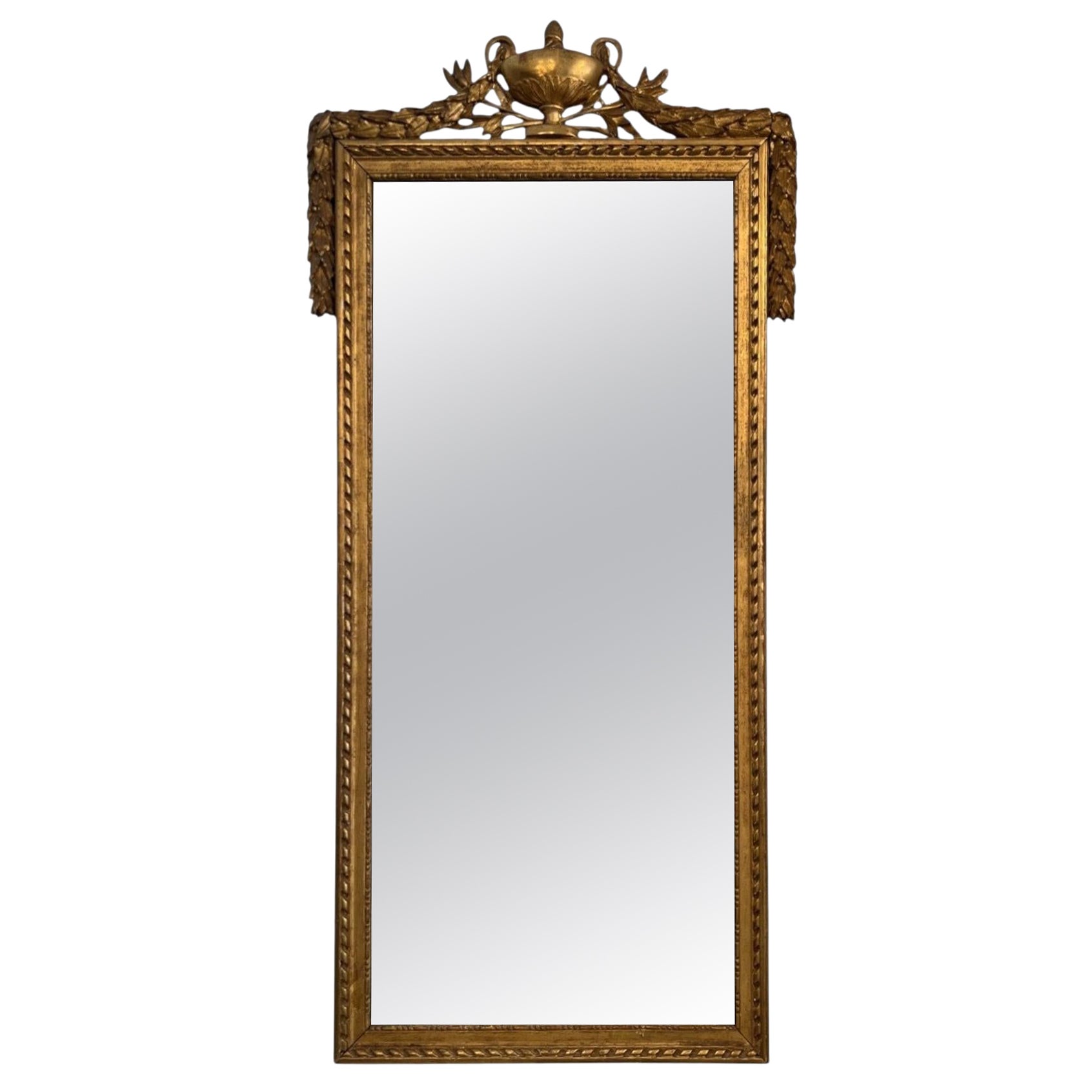 18c French Antique Louis XVI Neoclassical Mirror with Urn