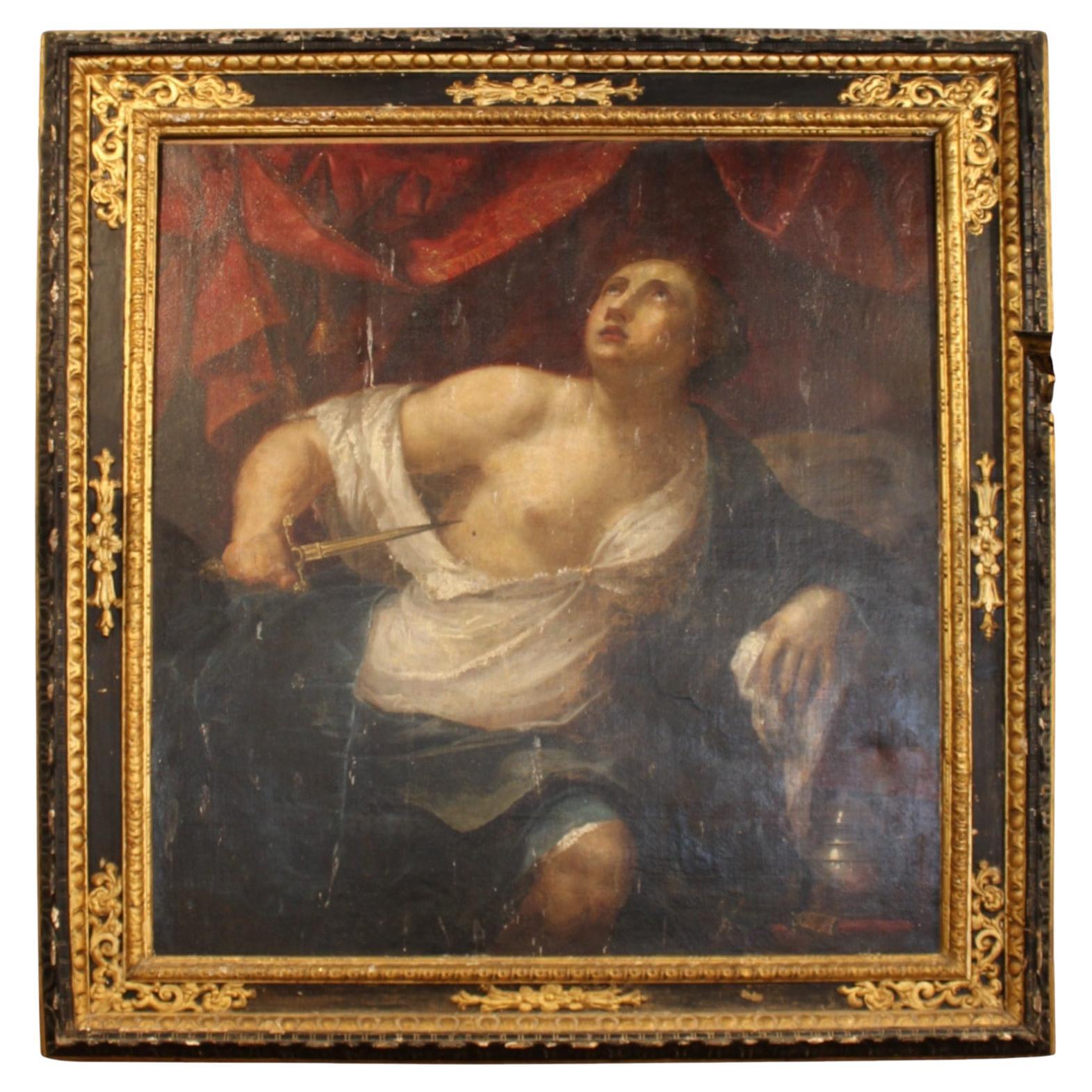 18c French Antique Painting of Lucretia ( Framed - from Chateau de Nieuil) For Sale