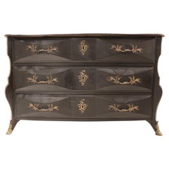 18c French Black Antique Mazarine Chest with Bronze Hardware
