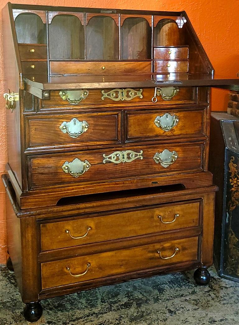 Hand-Crafted 18th Century George II Miniature Campaign Bureau Chest on Later Chest Stand For Sale