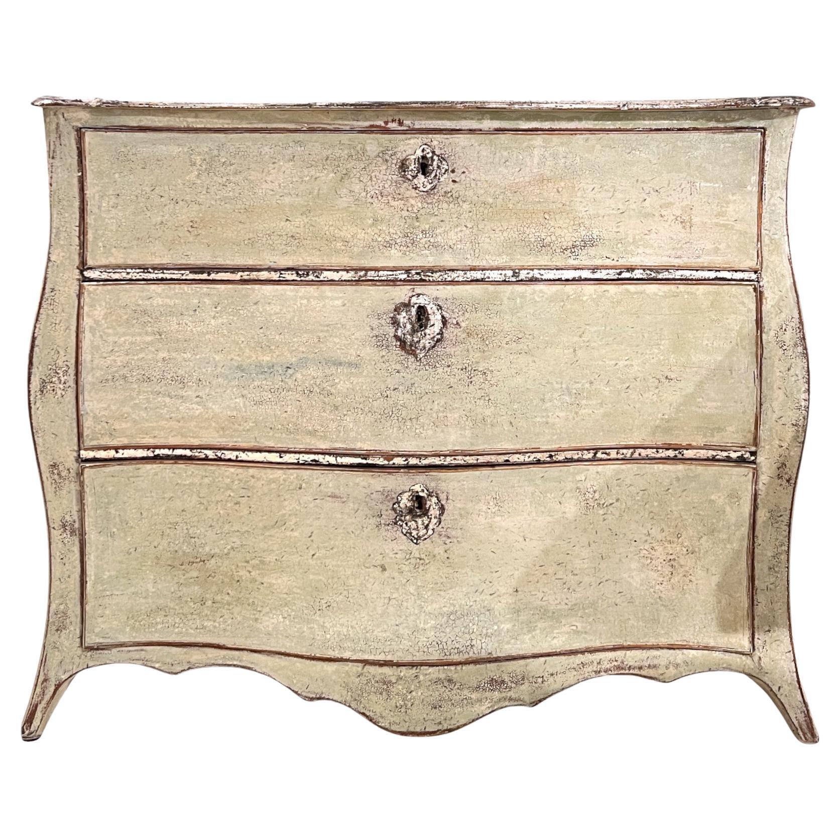 18th Century German Antique Painted Rococo Bombe Chest For Sale