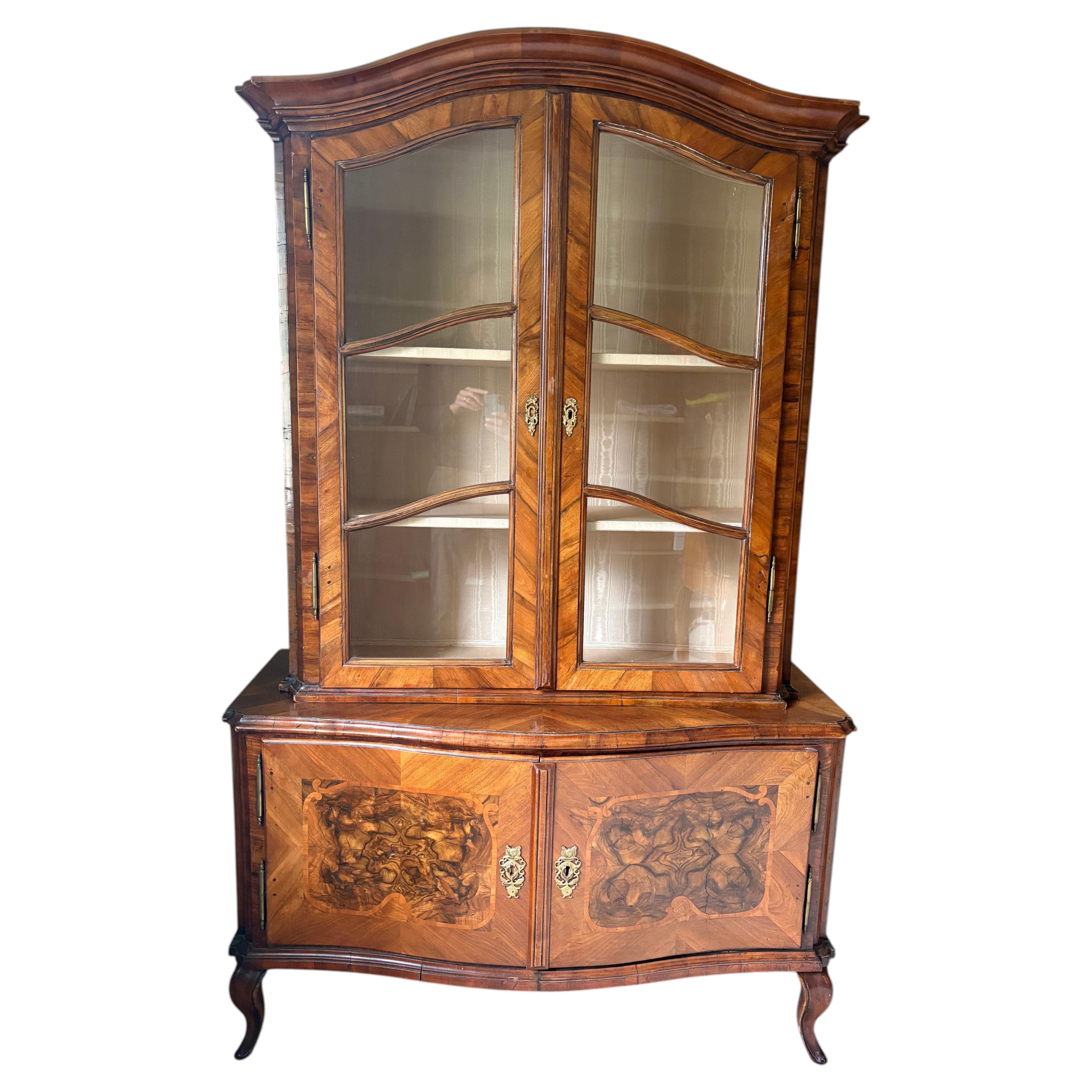 18C German Walnut Baroque Display Cabinet For Sale