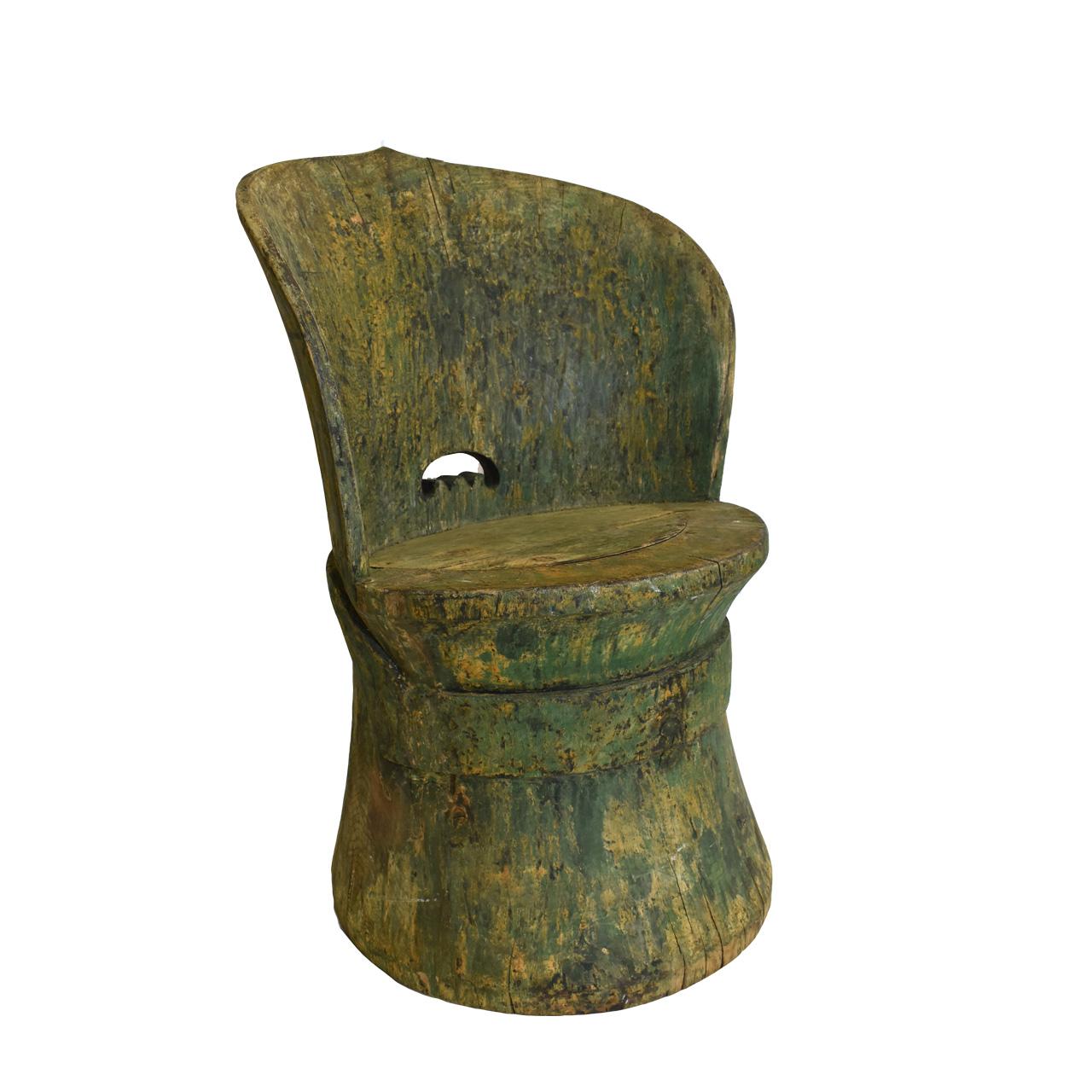 Folk Art 18c Green Swedish Kubbestol Chair