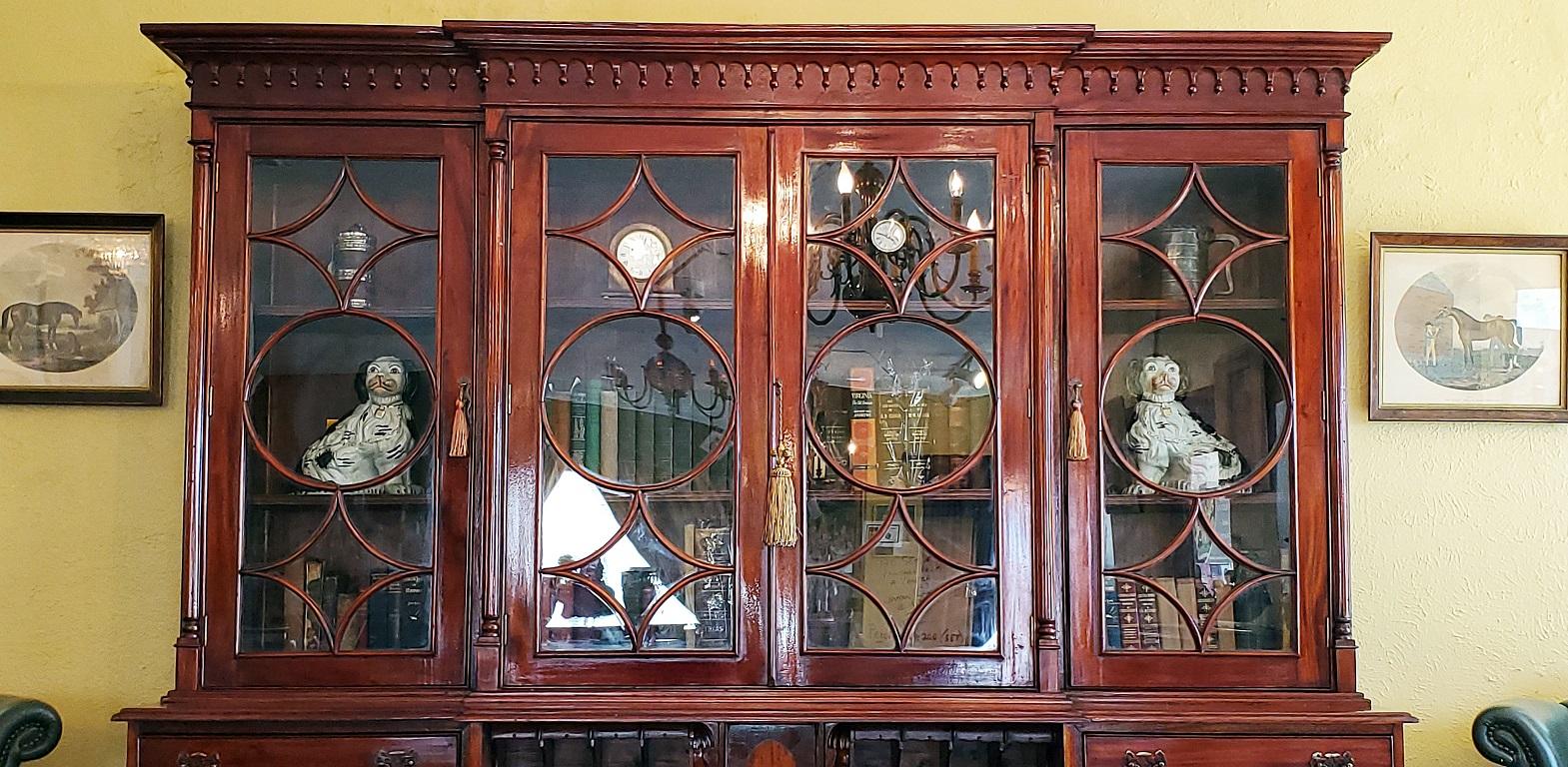 Inlay 19C Irish Georgian Style Secretary Bookcase For Sale