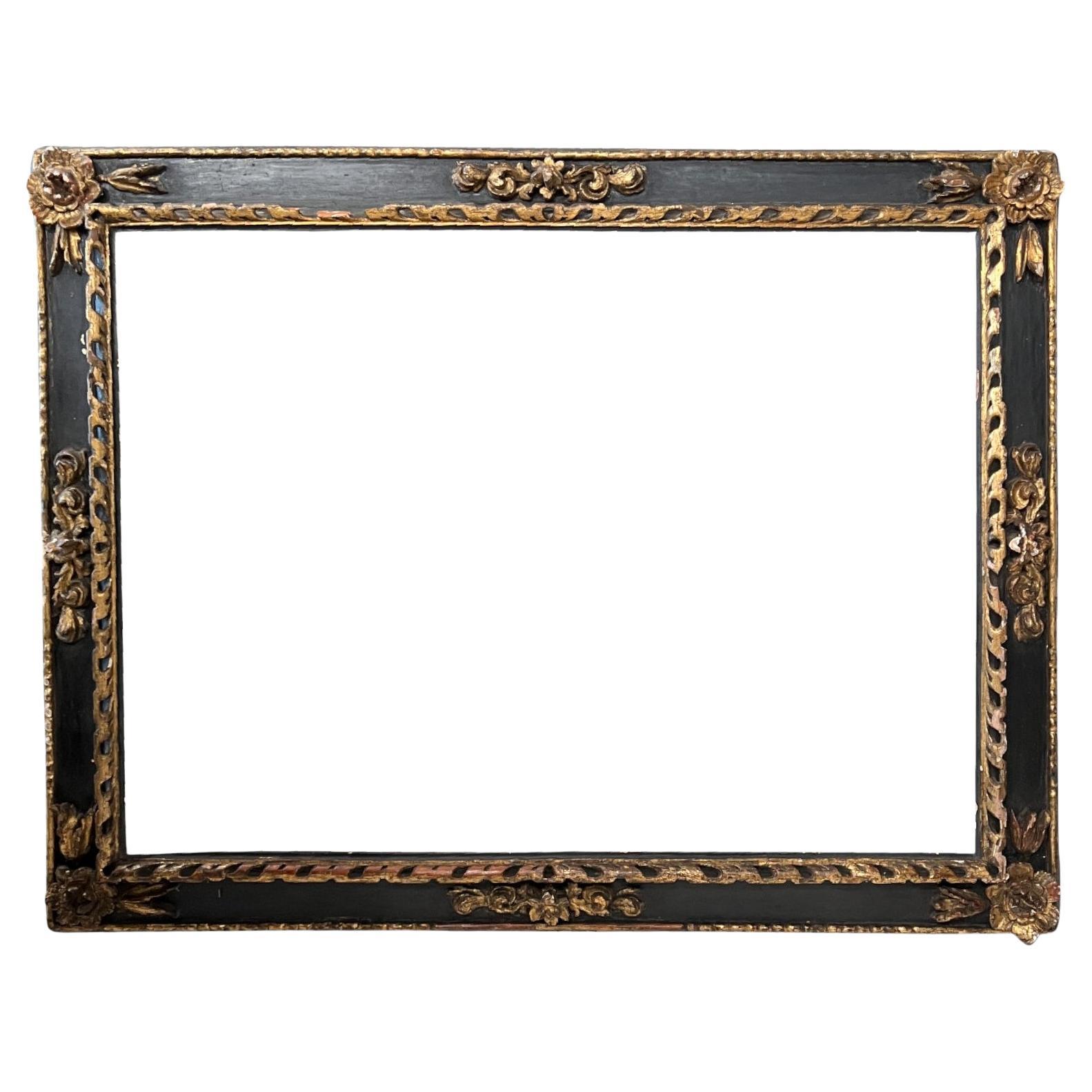 18c Italian Antique Ornately Carved Black Frame