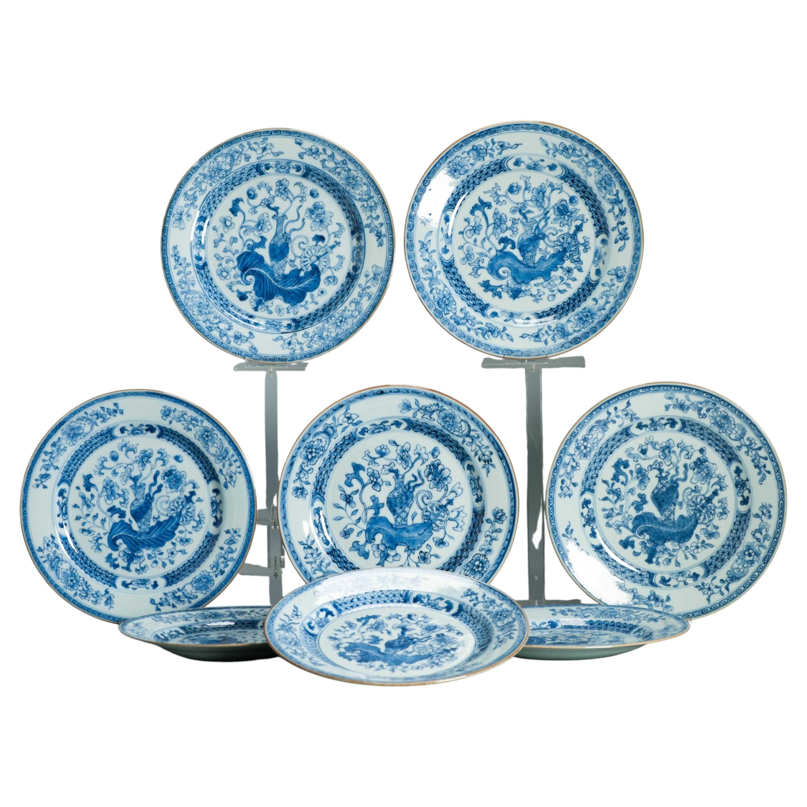 18C Kangxi Antike chinesische Porzellanteller Satz von 8 Abendessen Blumen Blatt