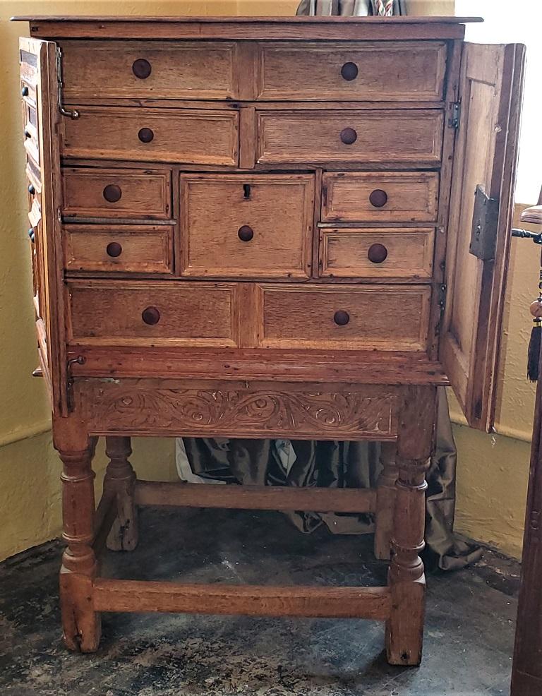 PRESENTING A STUNNING AND IMPORTANT piece of North American, Texan, HISTORIC furniture, namely, an 18C Mexican/Texan Bargueno Style Chest on Stand.

This is one of the MOST INTRUIGING
pieces we have seen in years!
Made of pine, maple and walnut this