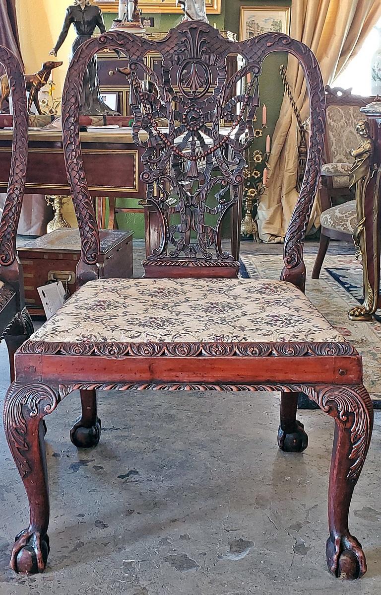 Regency 18th Century Pair of Large Chippendale Style Ribbonback Chairs