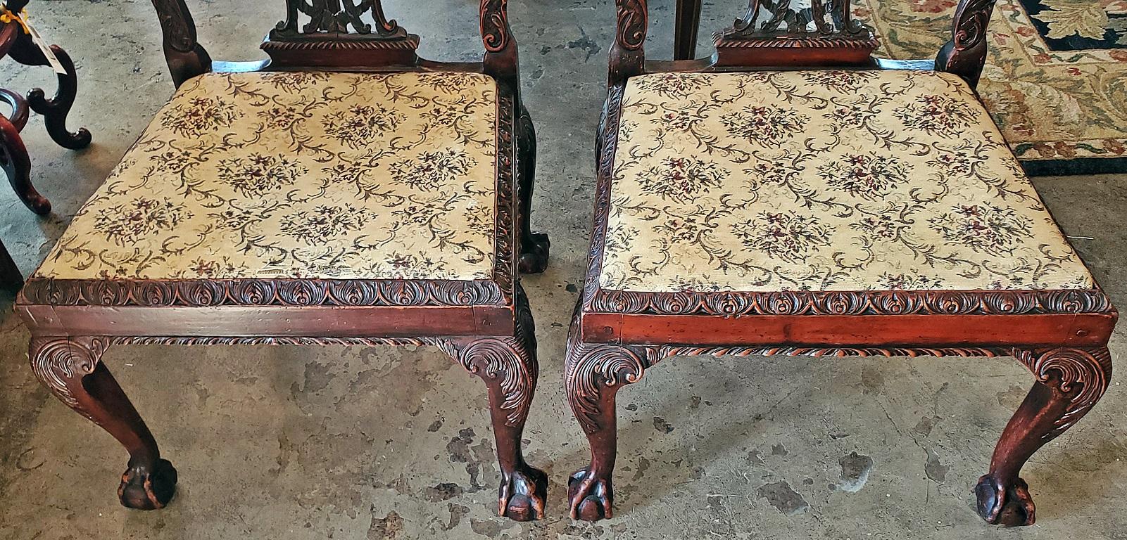 English 18th Century Pair of Large Chippendale Style Ribbonback Chairs