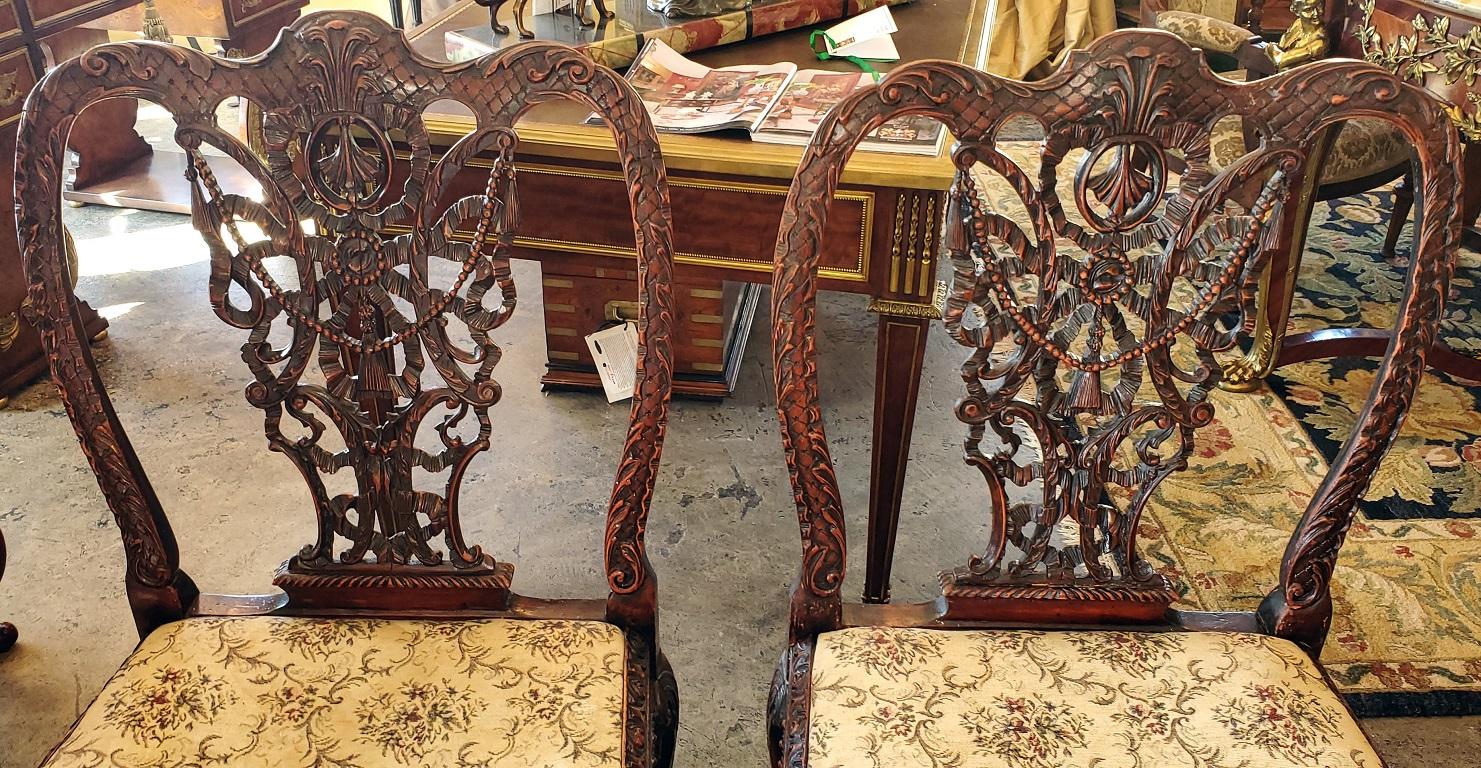 Hand-Carved 18th Century Pair of Large Chippendale Style Ribbonback Chairs