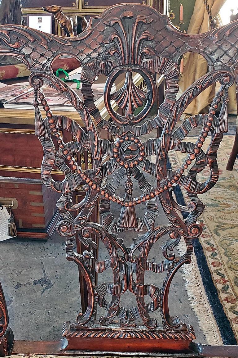 18th Century Pair of Large Chippendale Style Ribbonback Chairs In Good Condition In Dallas, TX
