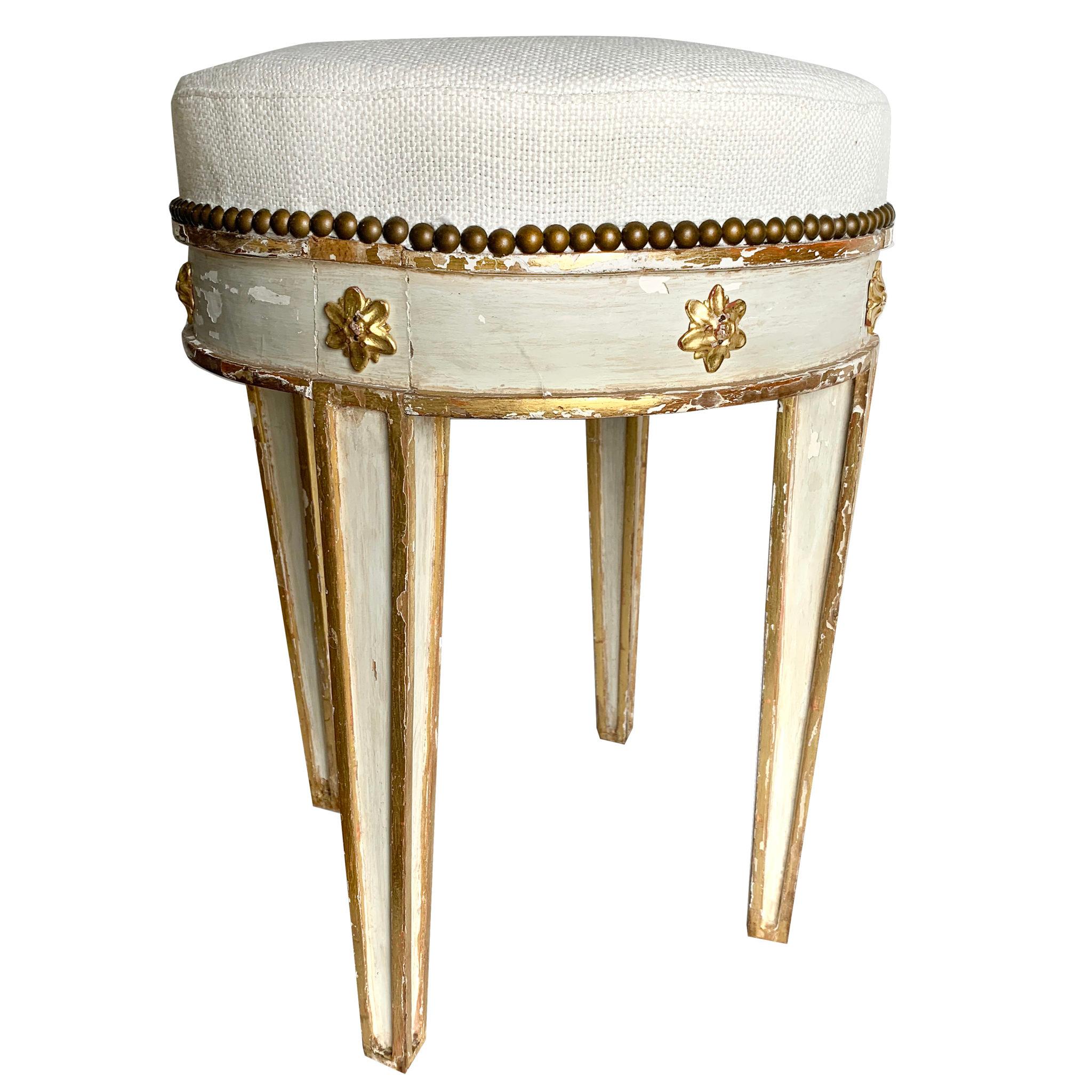 18th century pair of painted and gilt tabouret stools.