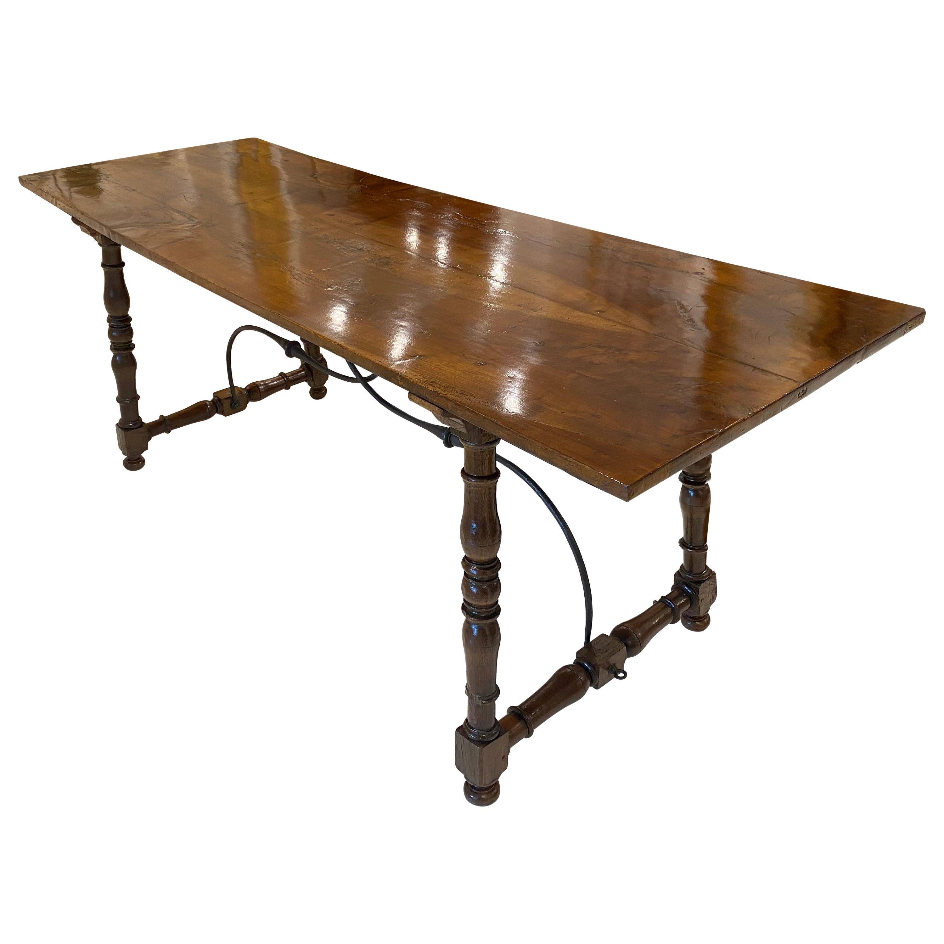 Spanish Baroque Walnut and Wrought Iron Table, 18th Century