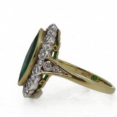 18Carat Gold Marquise Navvette Cut Emerald & Diamond Art Deco Style Cluster Ring