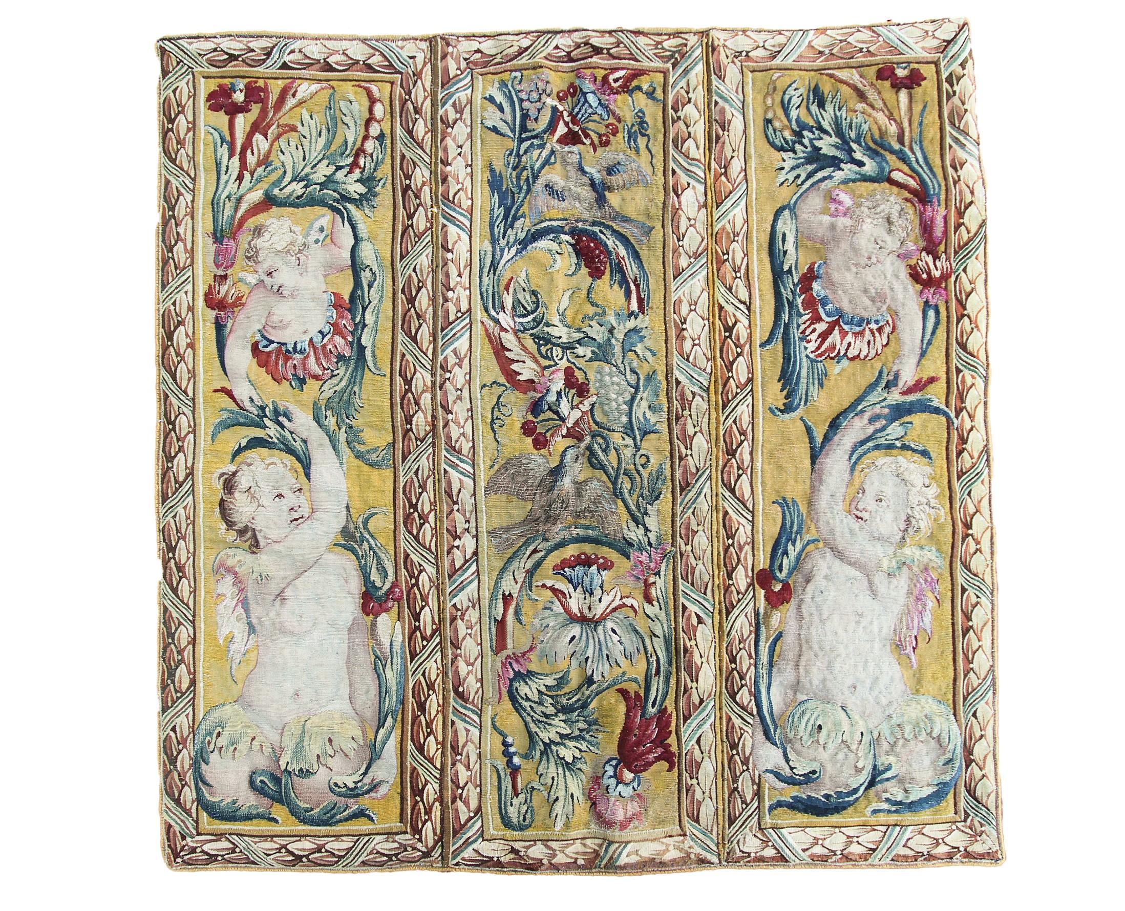 Belgian 18cen Extraordinaire Antique French Tapestry Louis XVI Beauvais 89x88cm Silk 3x3 For Sale