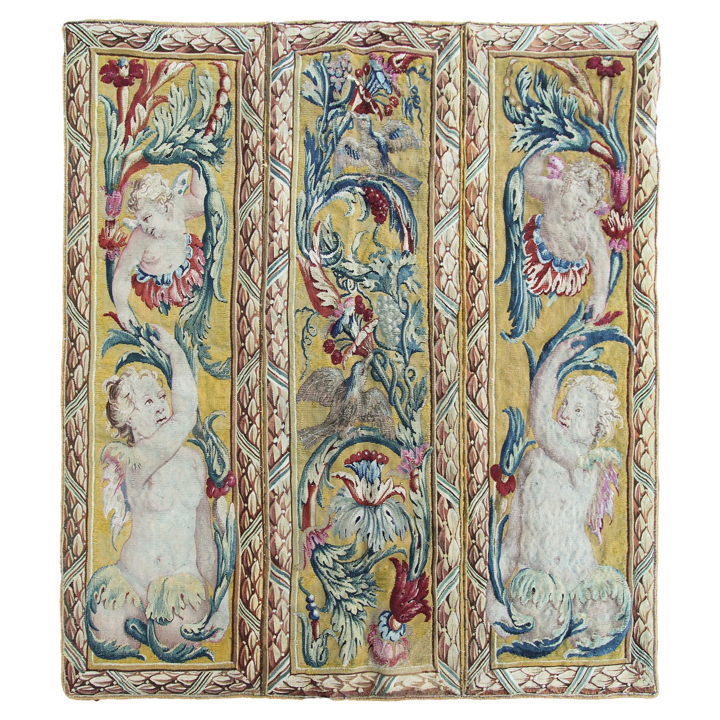 18cen Außergewöhnlicher antiker französischer Wandteppich Louis XVI Beauvais 89x88cm Seide 3x3