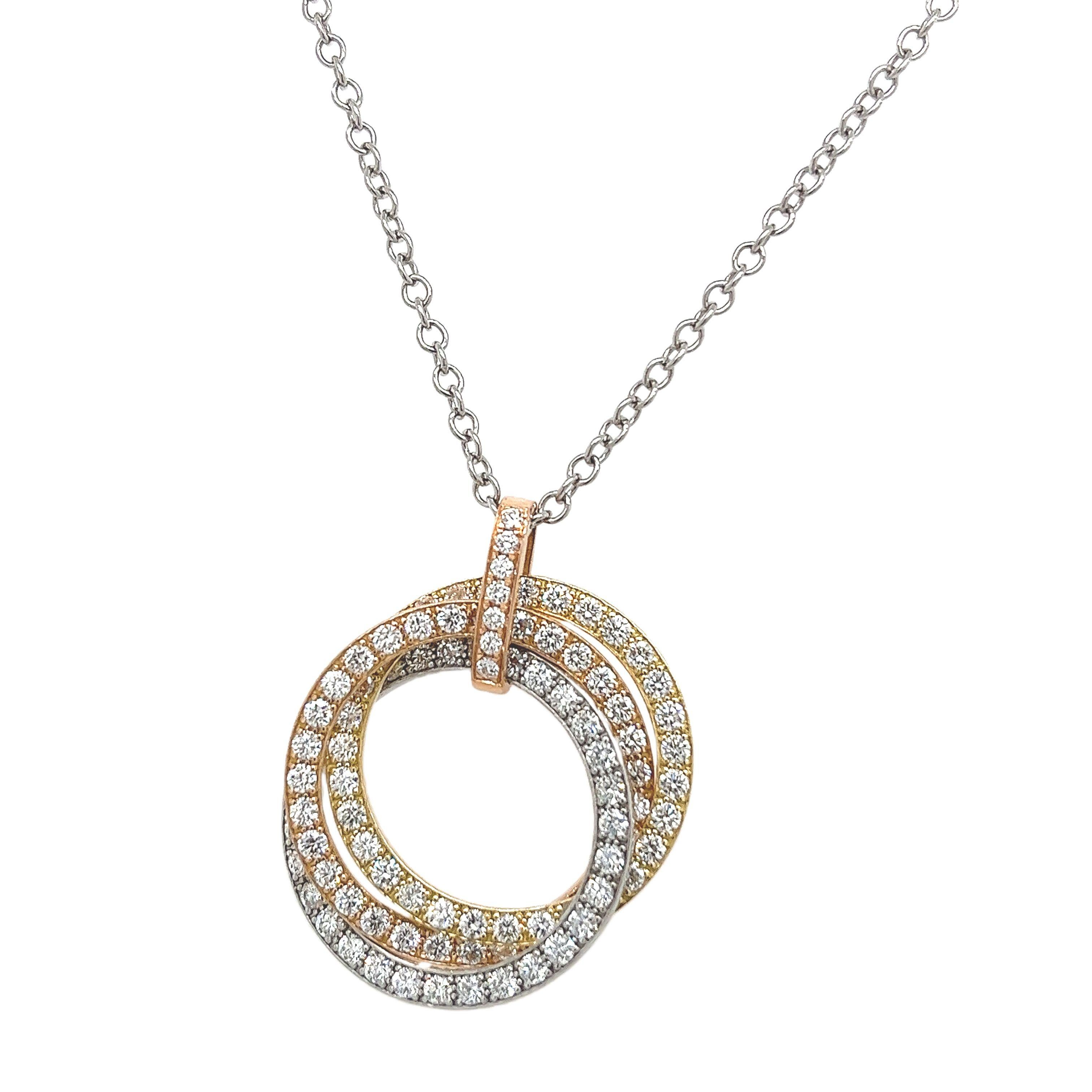Pendentif cercle de vie en or 18 carats à 3 couleurs serti de diamants F/Vs de 2,60 carats Unisexe en vente