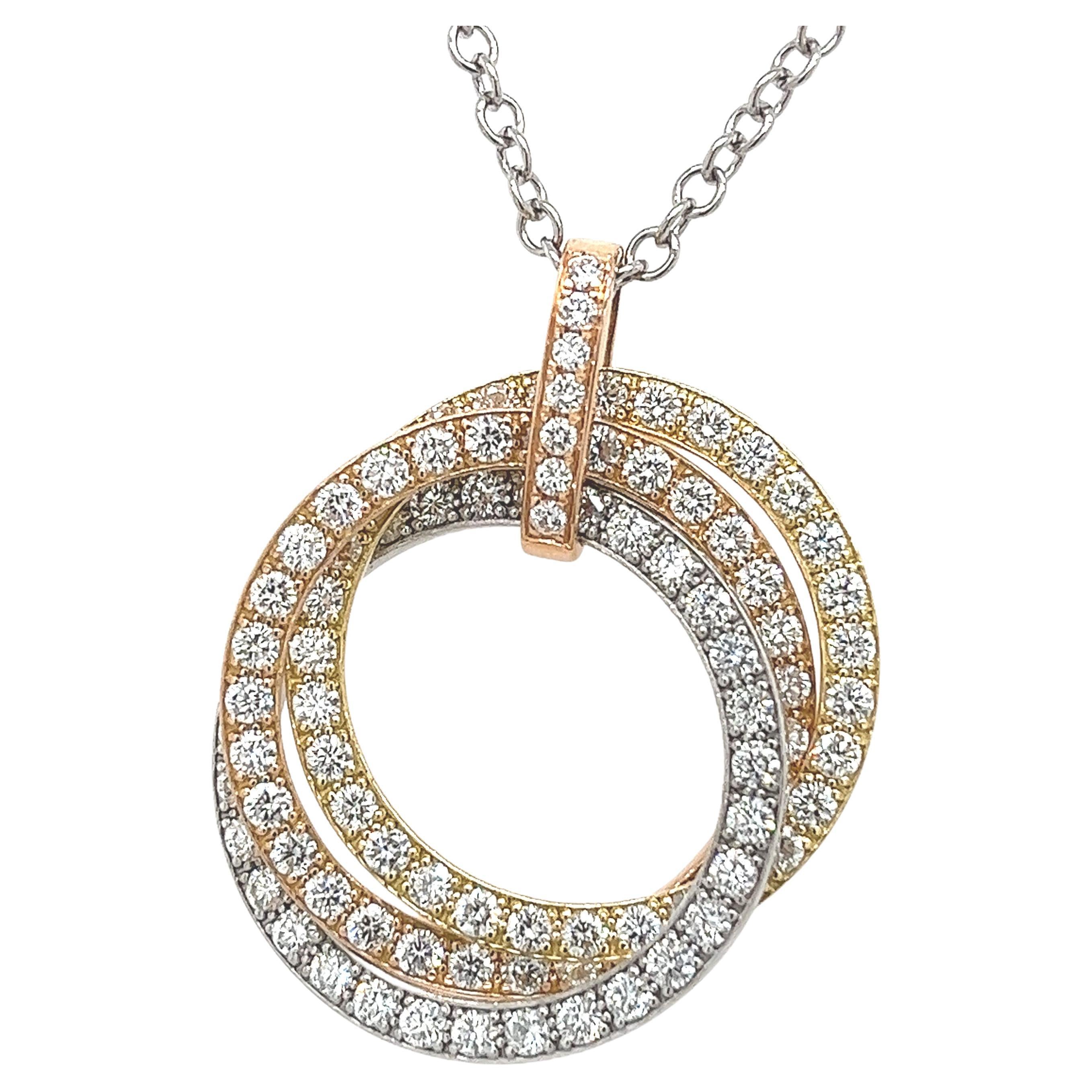 Pendentif cercle de vie en or 18 carats à 3 couleurs serti de diamants F/Vs de 2,60 carats