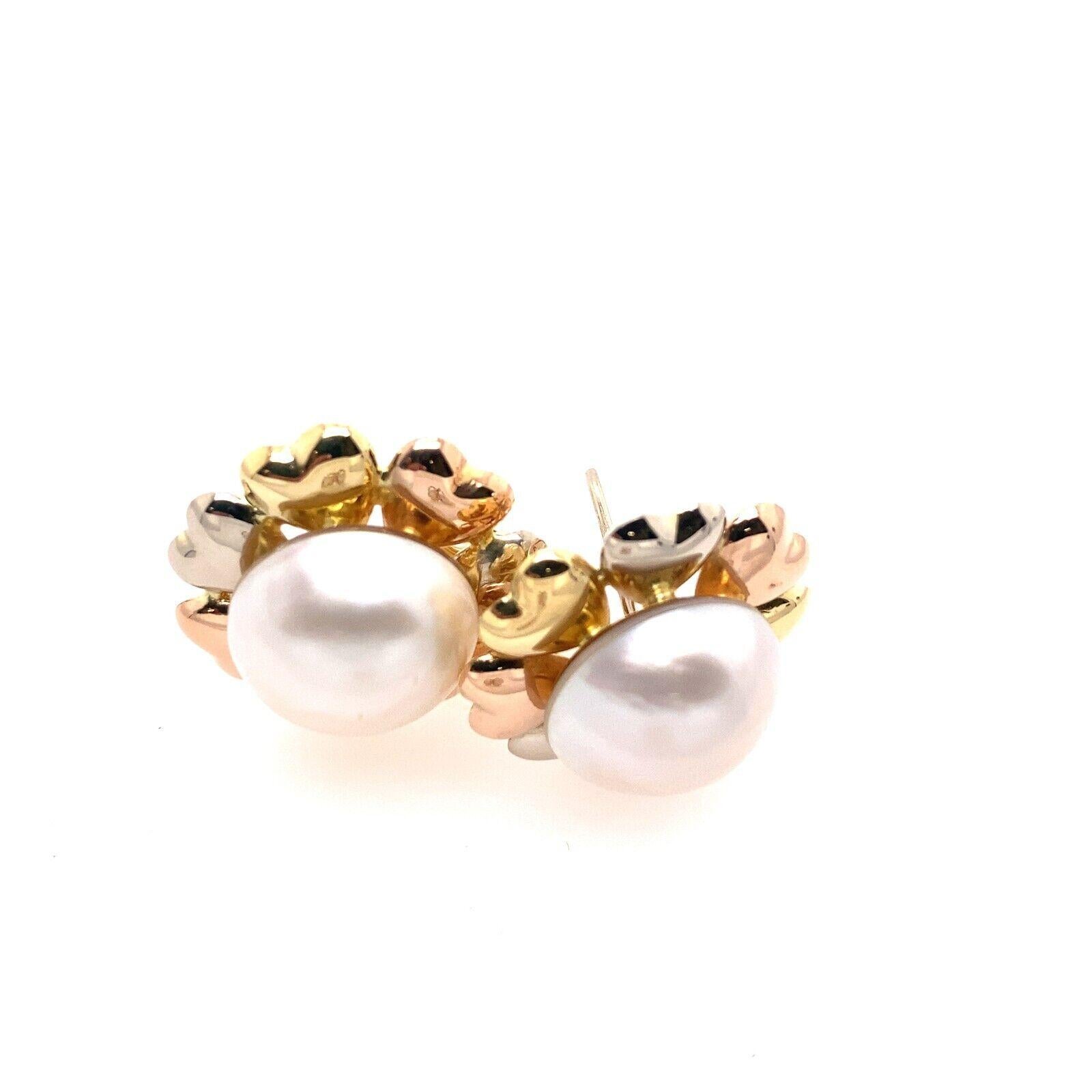 This pair of 18ct Yellow, White, and Rose Gold three-colour gold clip-on earrings is the perfect combination to any ensemble. These earrings are a beautiful combination of precious metals pearls.

Additional Information: 
Total Gold Weight: