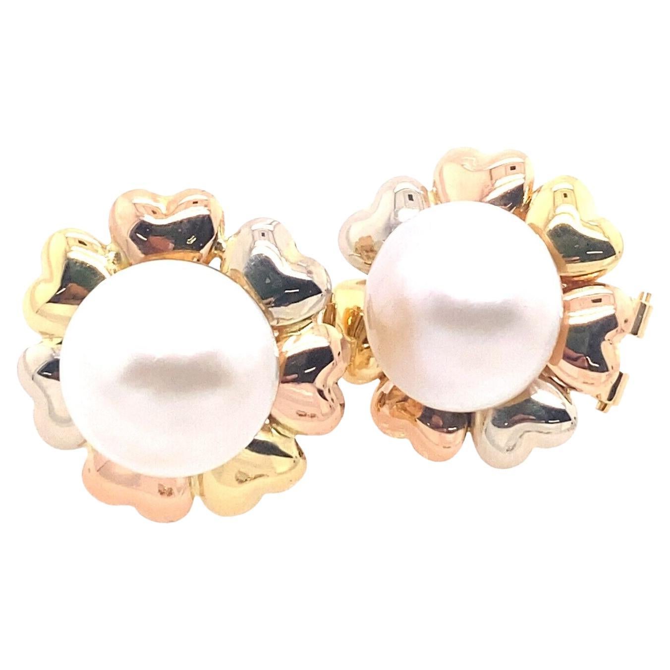 Boucles d'oreilles clips en or 3 couleurs 18ct avec perles