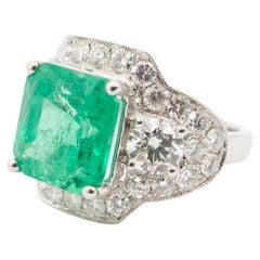 18ct 5.7ct Natural Emerald & 2.65ct TDW Diamond Statement Ring Size N