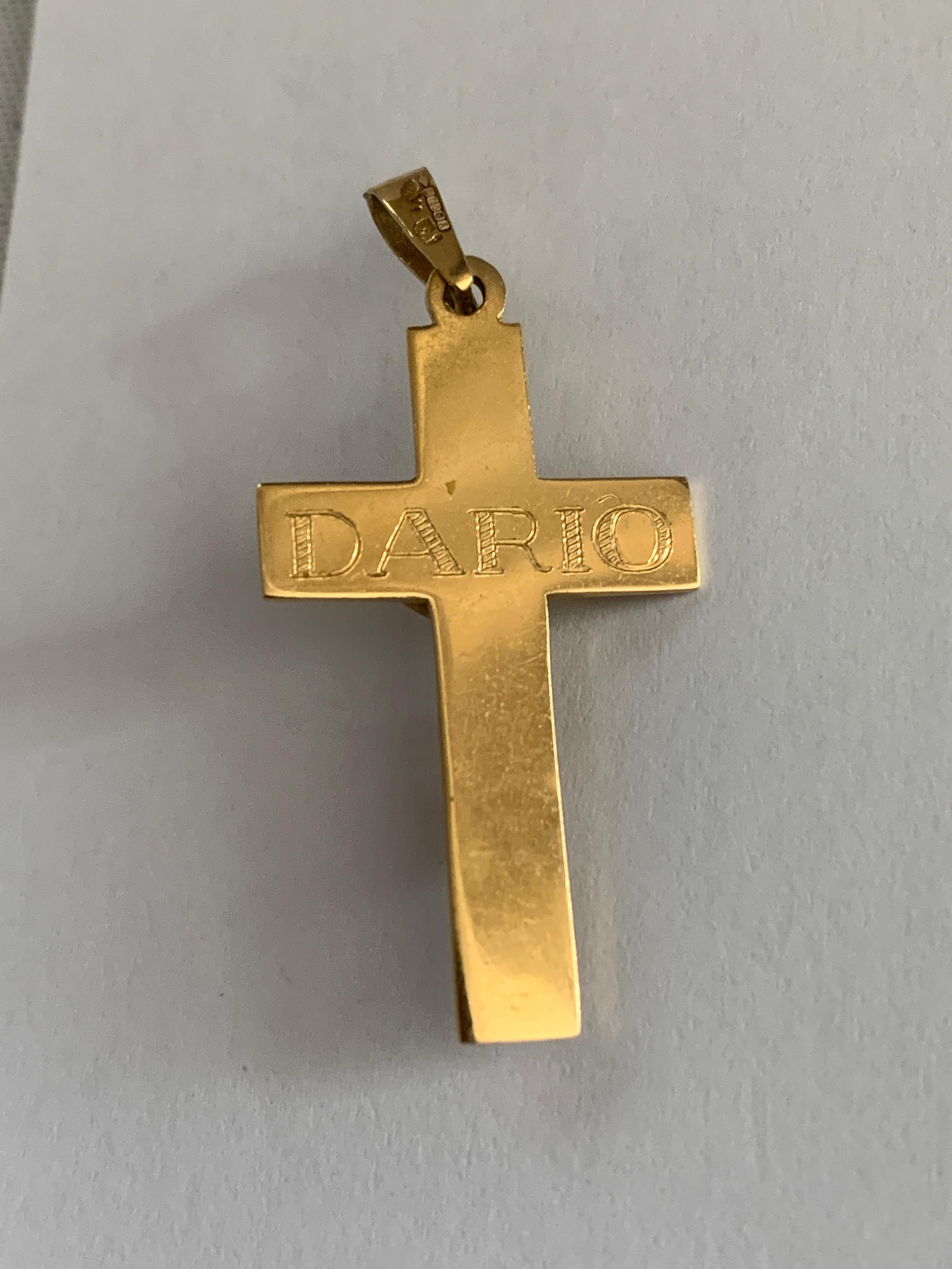 Cruz de oro 750 de 18 ct con la inscripción 