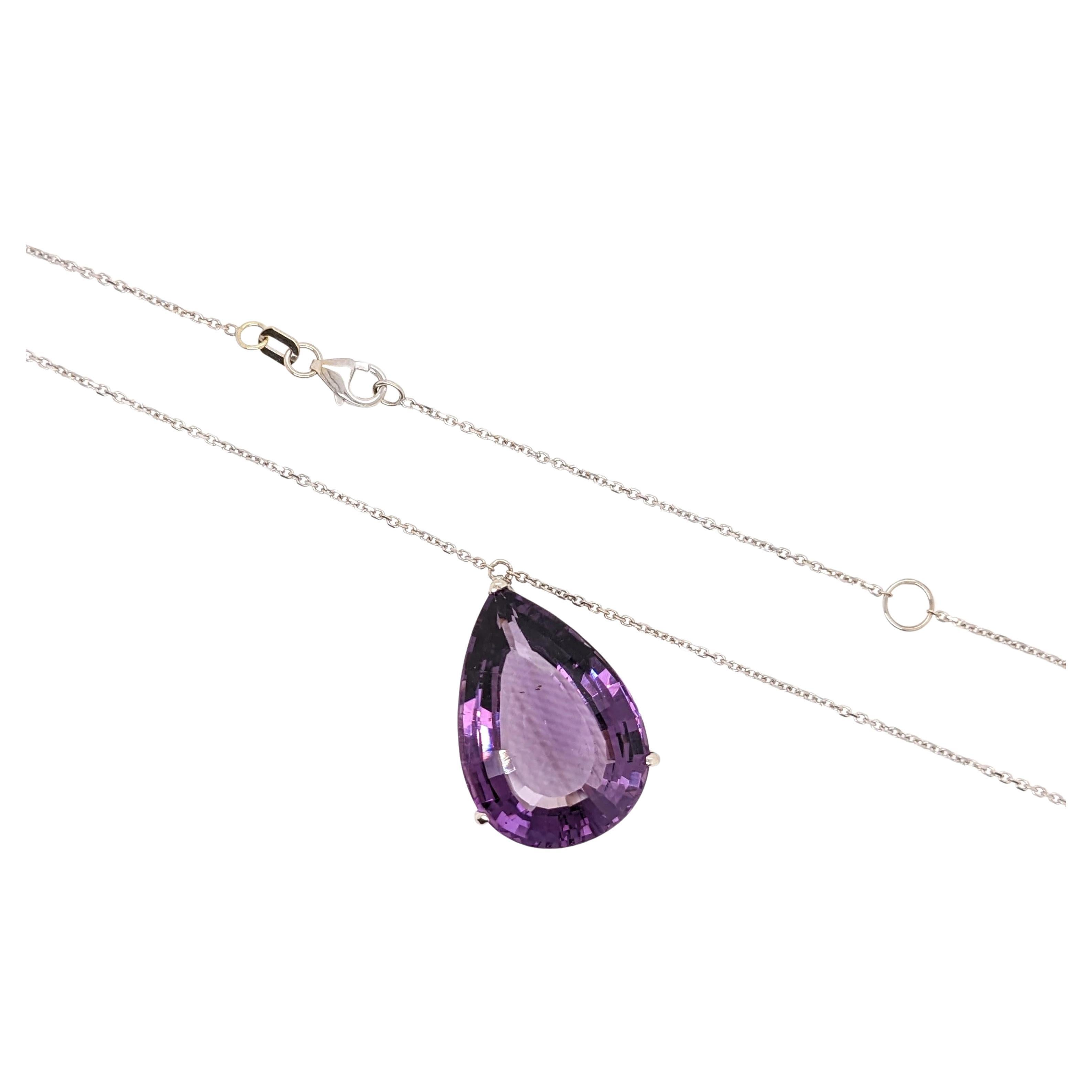 18ct Amethyst Pendant Necklace in Solid 14K White Gold Pear Shape