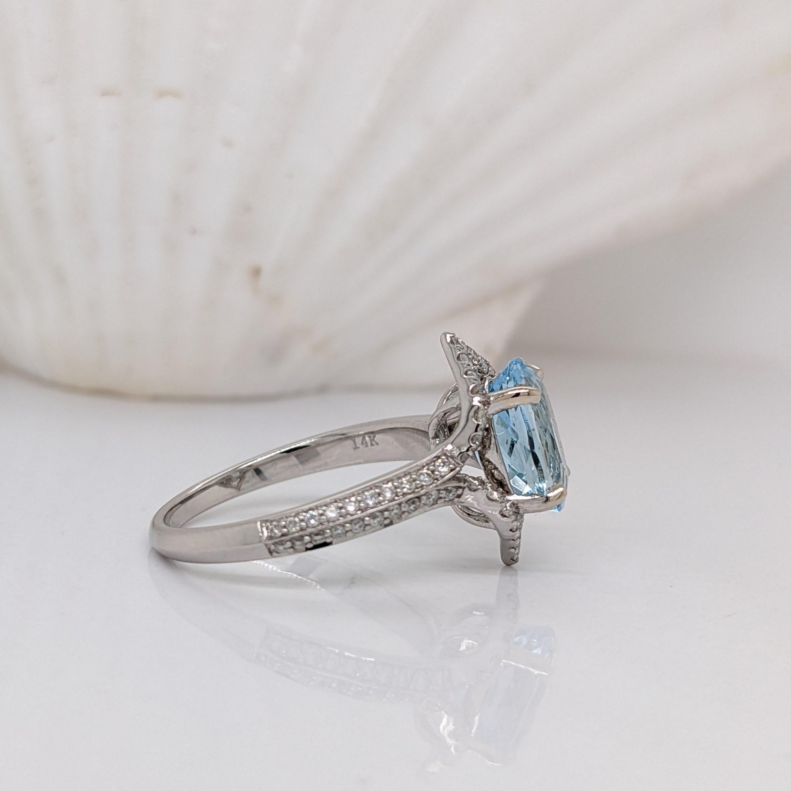 Modern 1.8ct Aquamarine Ring w Earth Mined Diamonds in Solid 14k Gold Oval 9x7mm