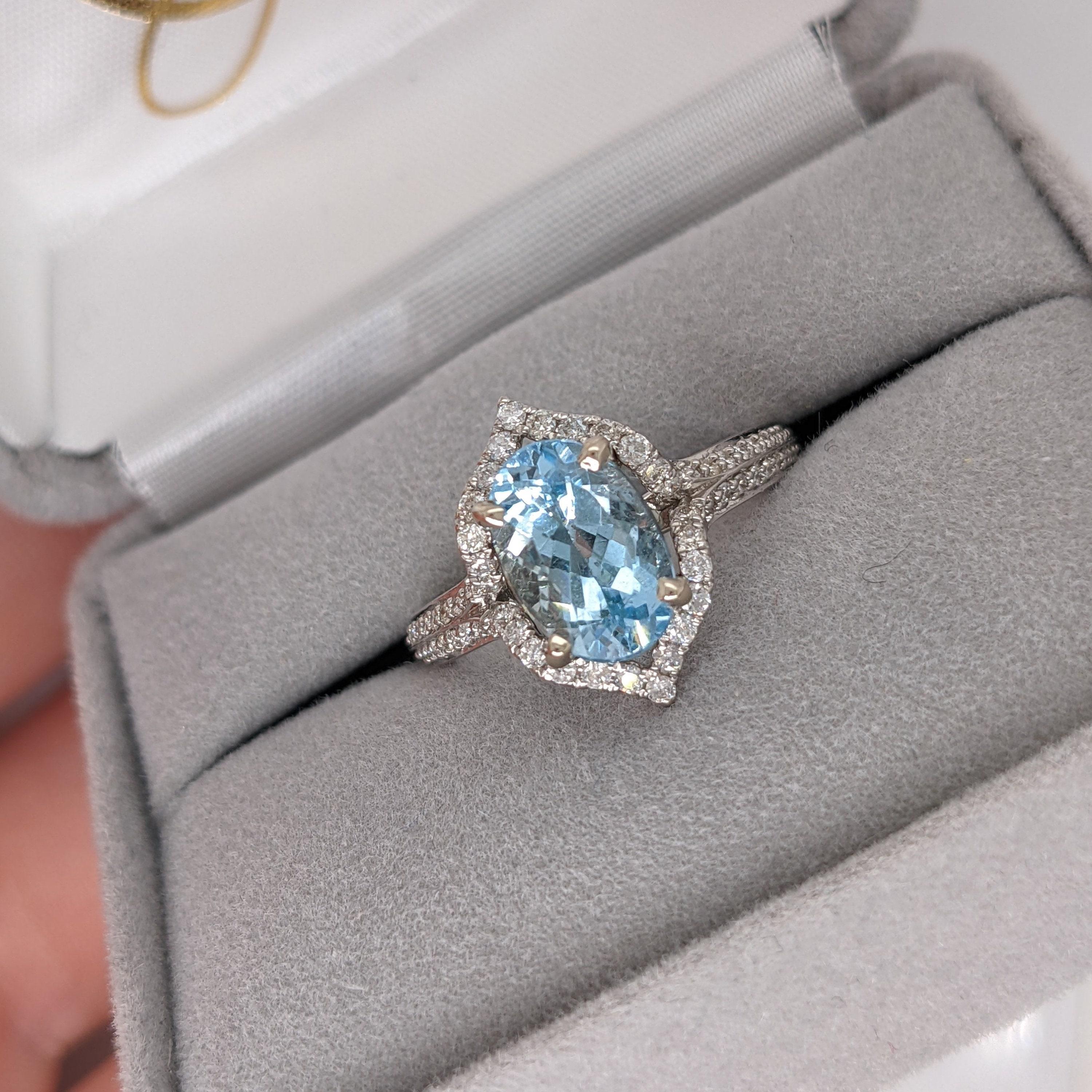 1.8ct Aquamarine Ring w Earth Mined Diamonds in Solid 14k Gold Oval 9x7mm 1