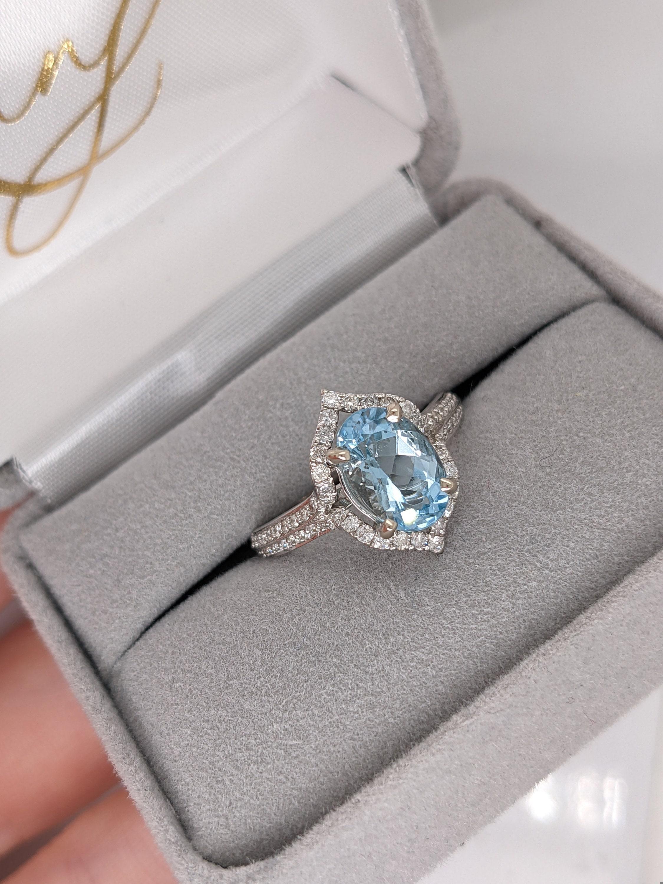 1.8ct Aquamarine Ring w Earth Mined Diamonds in Solid 14k Gold Oval 9x7mm 2