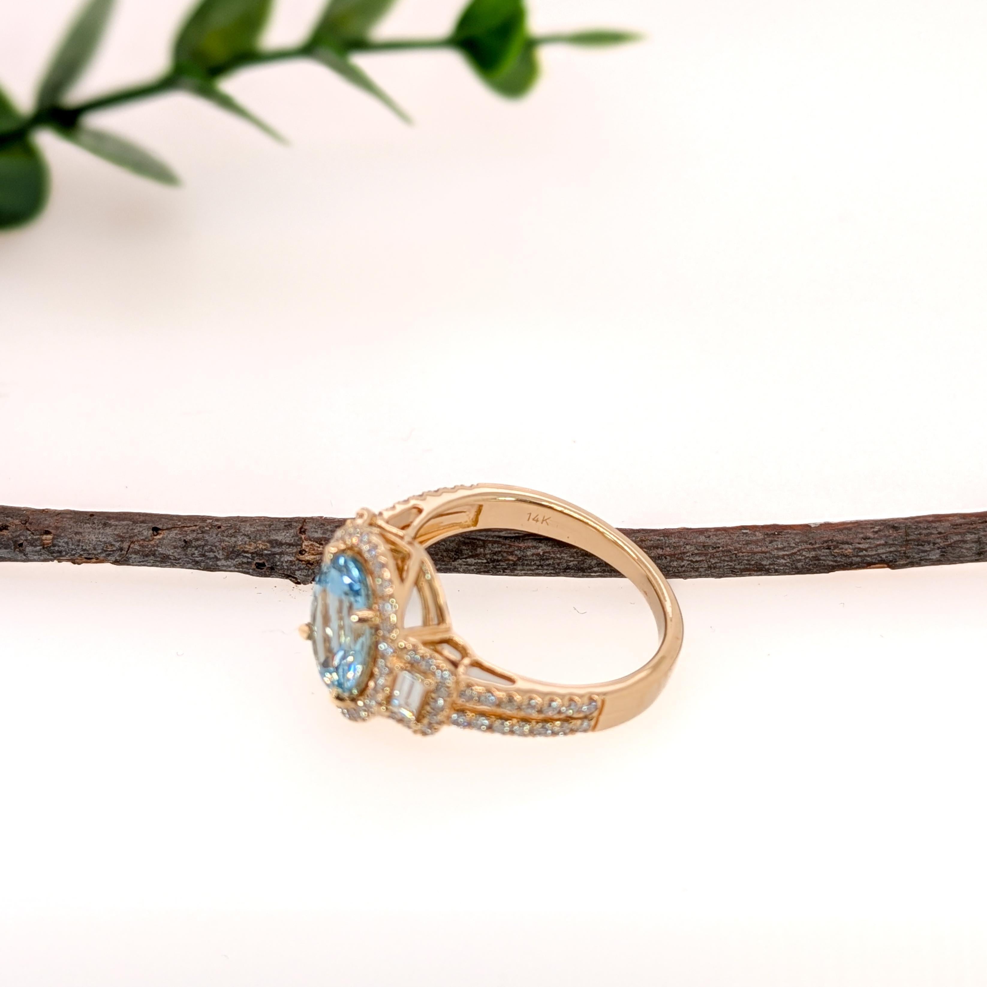 Art Deco 1.8ct Aquamarine Ring w Natural Diamond Accents in Solid 14K Gold  OV 10x8mm For Sale