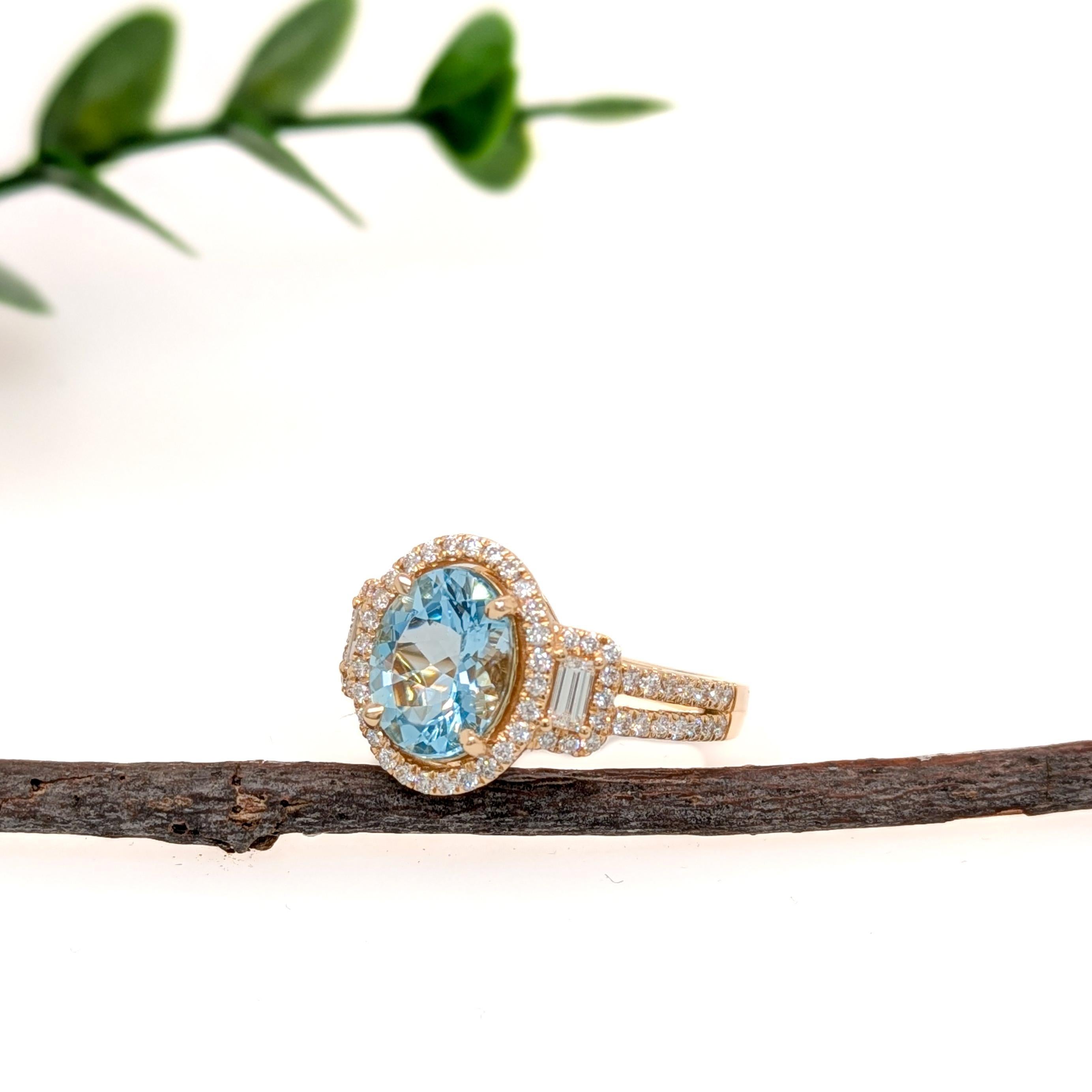 Oval Cut 1.8ct Aquamarine Ring w Natural Diamond Accents in Solid 14K Gold  OV 10x8mm For Sale