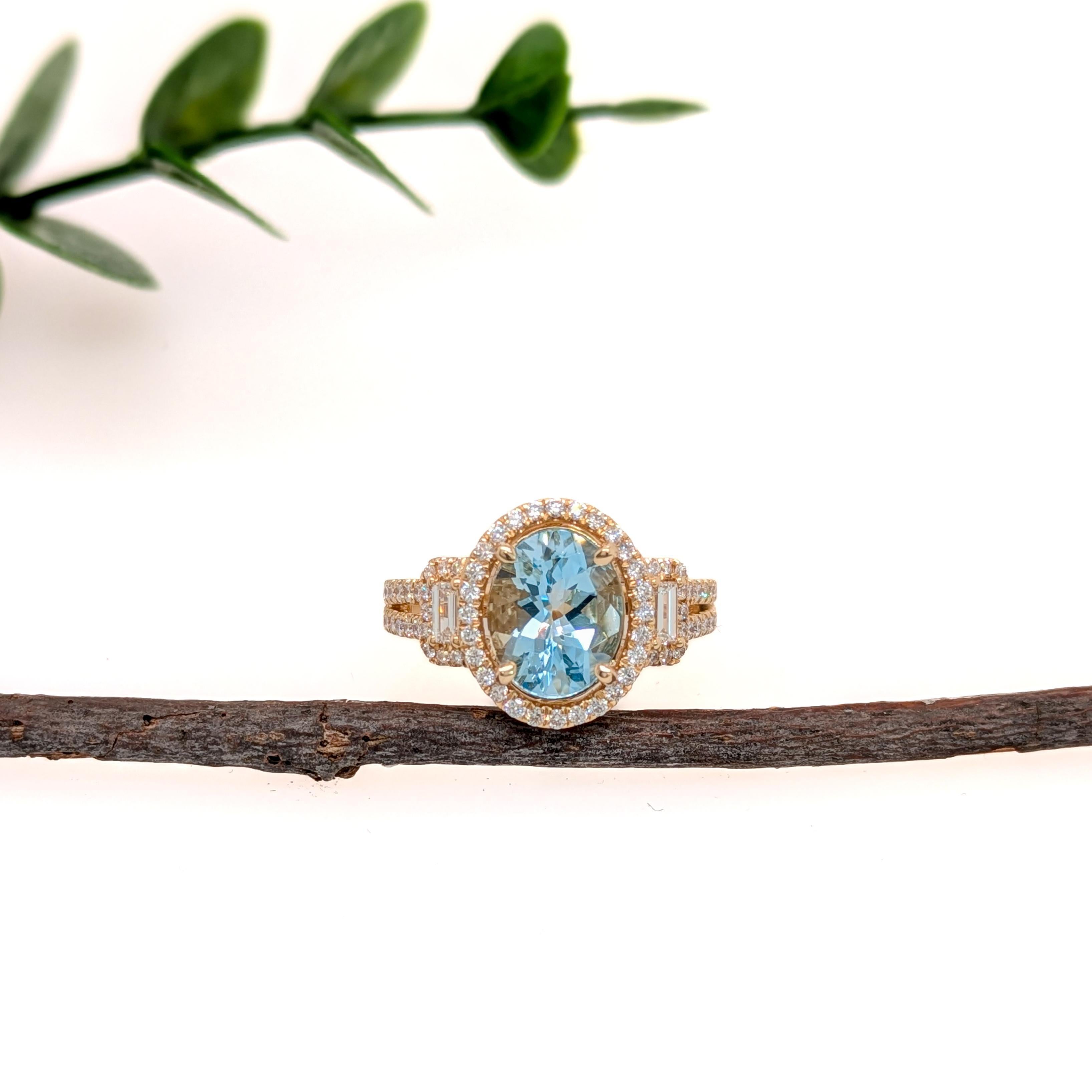 1.8ct Aquamarine Ring w Natural Diamond Accents in Solid 14K Gold  OV 10x8mm In New Condition For Sale In Columbus, OH