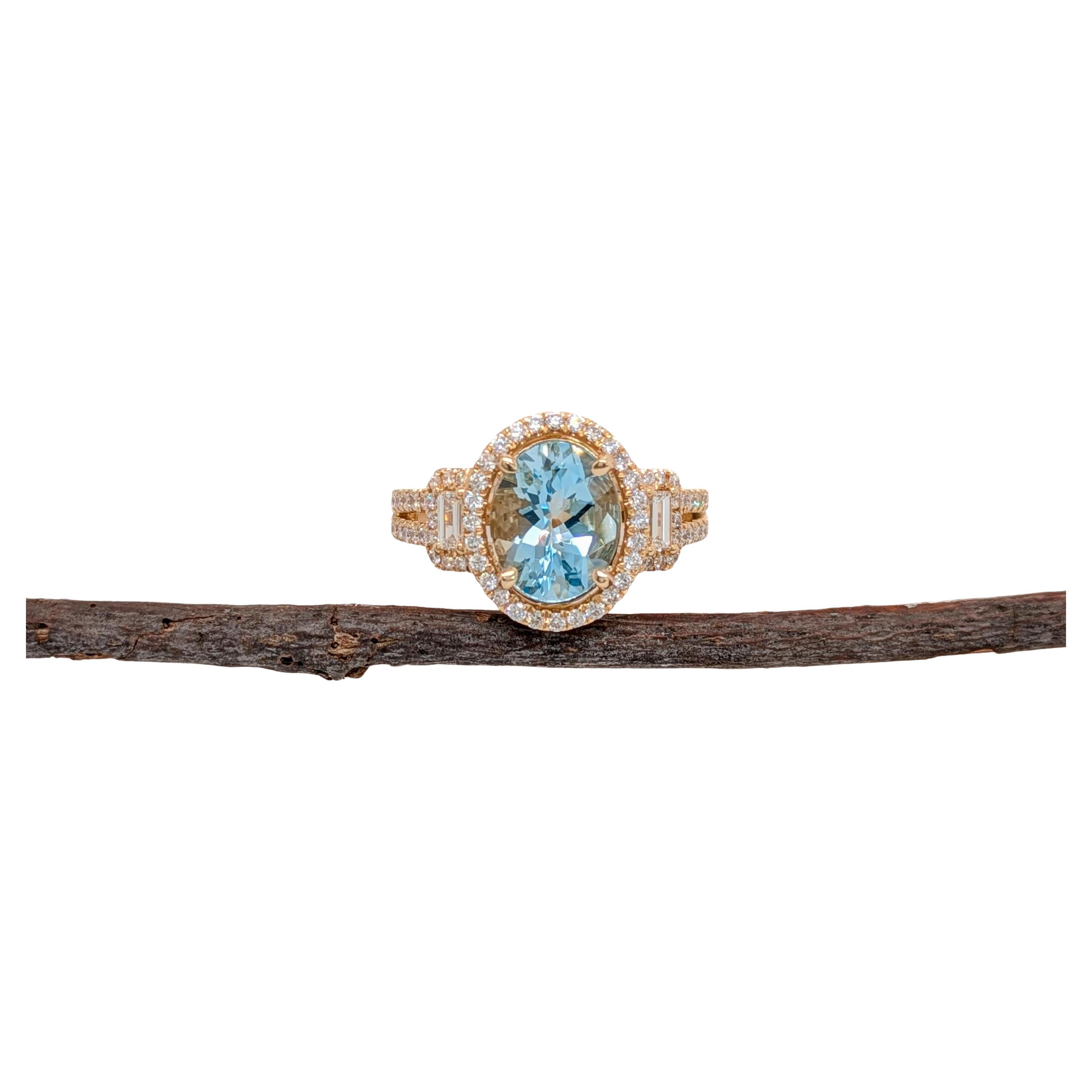 1.8ct Aquamarine Ring w Natural Diamond Accents in Solid 14K Gold  OV 10x8mm