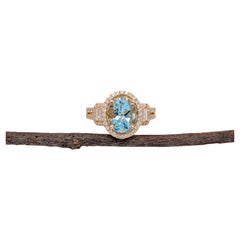 1.8ct Aquamarine Ring w Natural Diamond Accents in Solid 14K Gold  OV 10x8mm