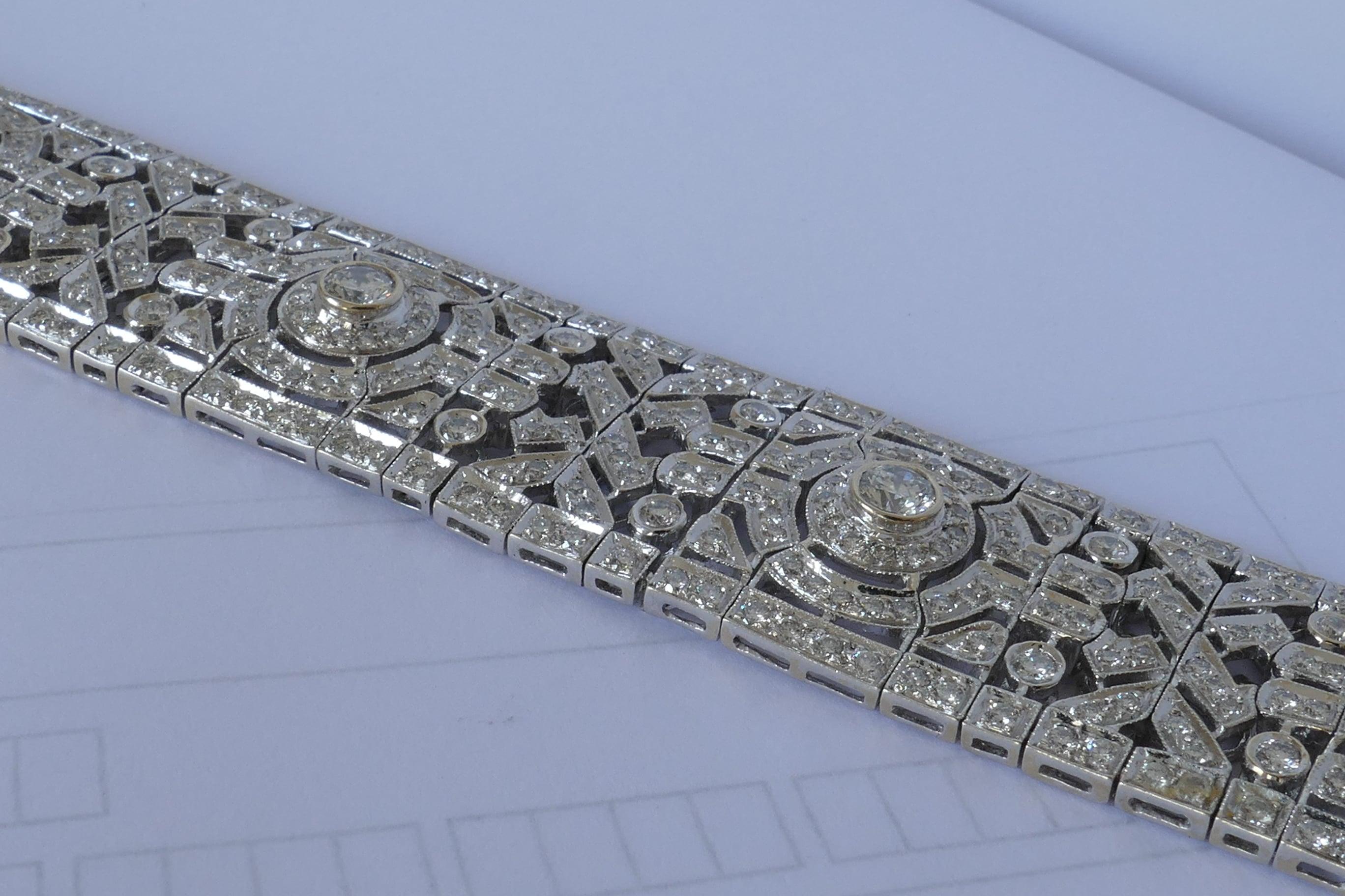 Women's or Men's 18 Carat Art Deco Style Multi High Level Diamond Bracelet For Sale
