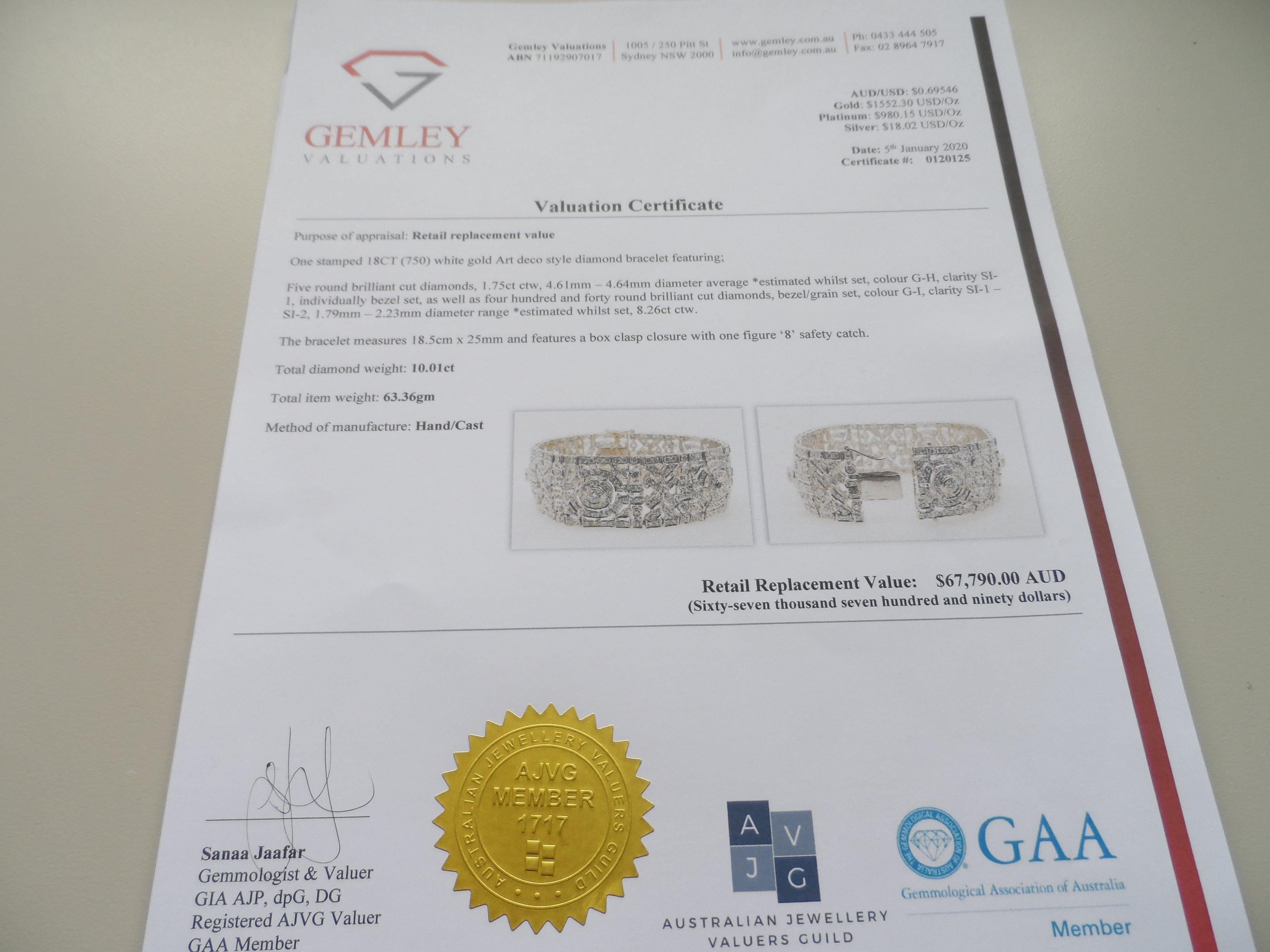 18 Carat Art Deco Style Multi High Level Diamond Bracelet For Sale 1
