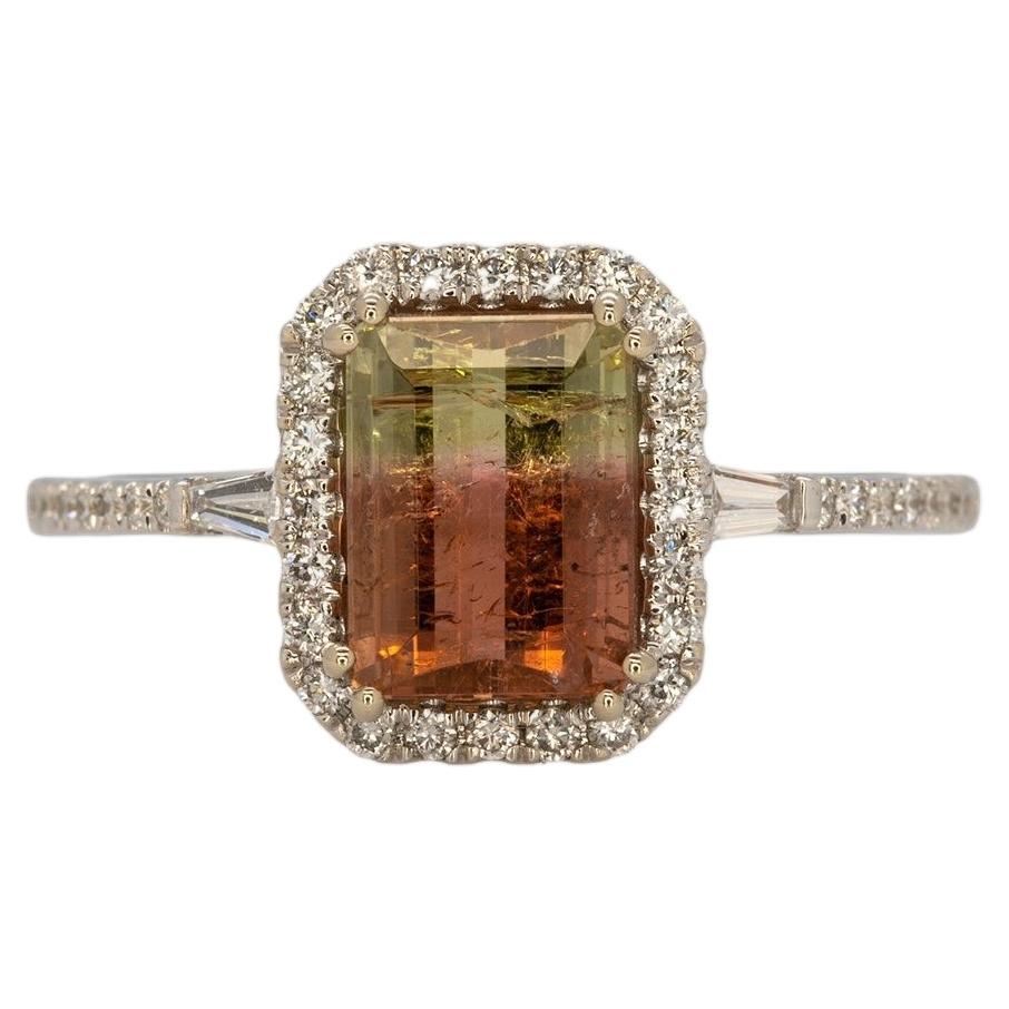 1.8Ct Bi-Color Tourmaline Ring with Earth-Mined Diamond Accents: Solid 14K Gold For Sale